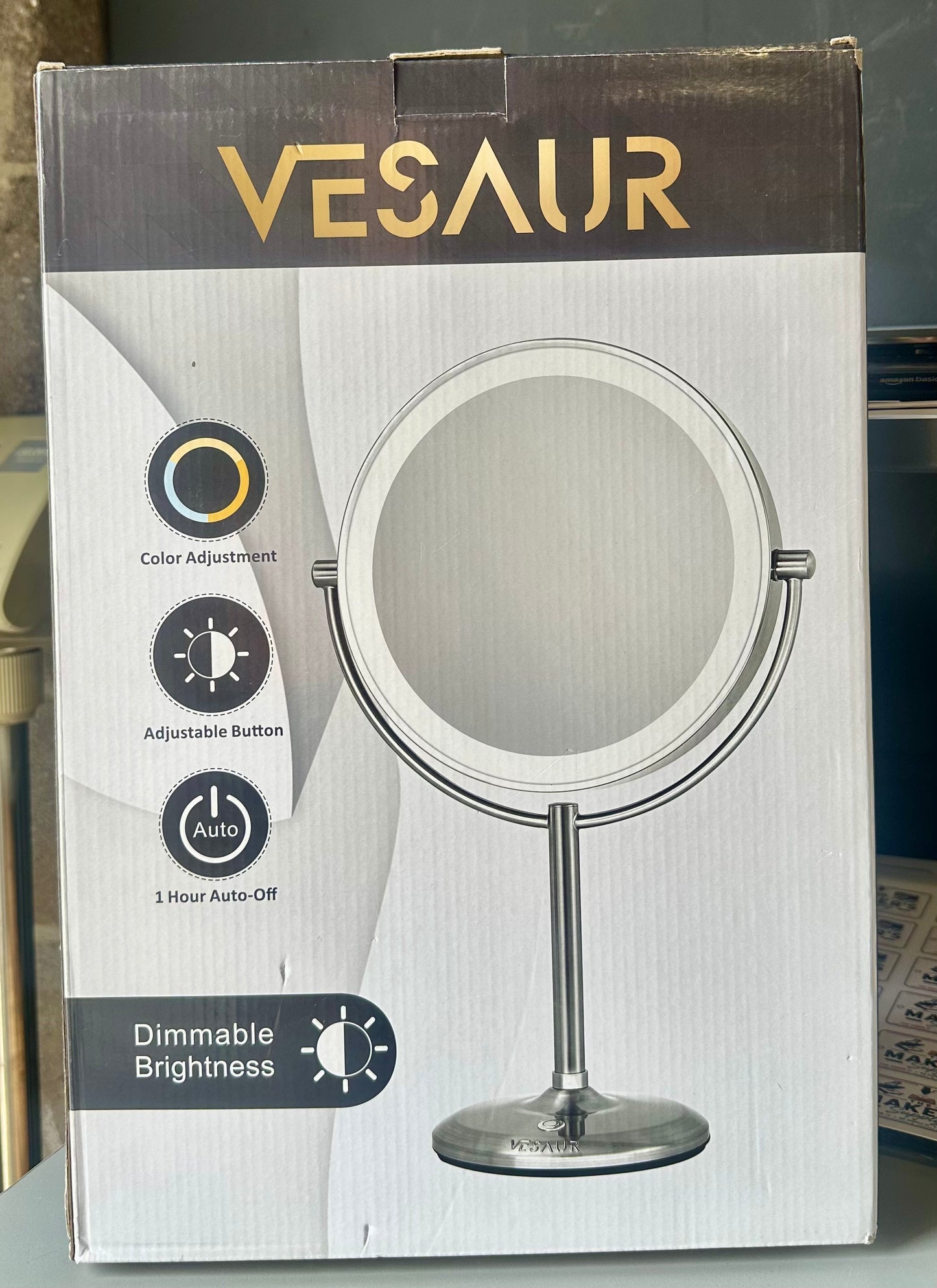 VESAUR 1X15X HD Lighted Makeup Mirror, 9" Large 5000mAh Rechargeable Double Sided Magnifying Mirror with 3 Touch Dimmable Light, 360°Rotation