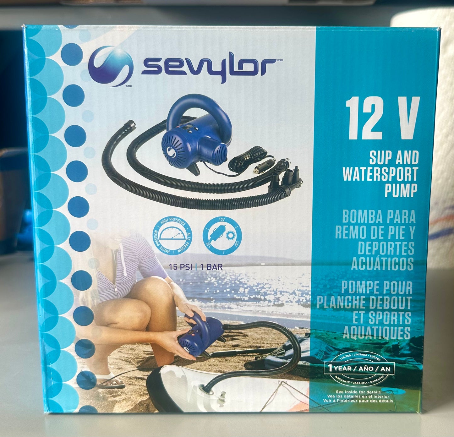 Sevylor High-Pressure Electric Pump 12V Portable Air Pump for Paddle Boards Kayaks Inflatables and Balloons - 15 PSI