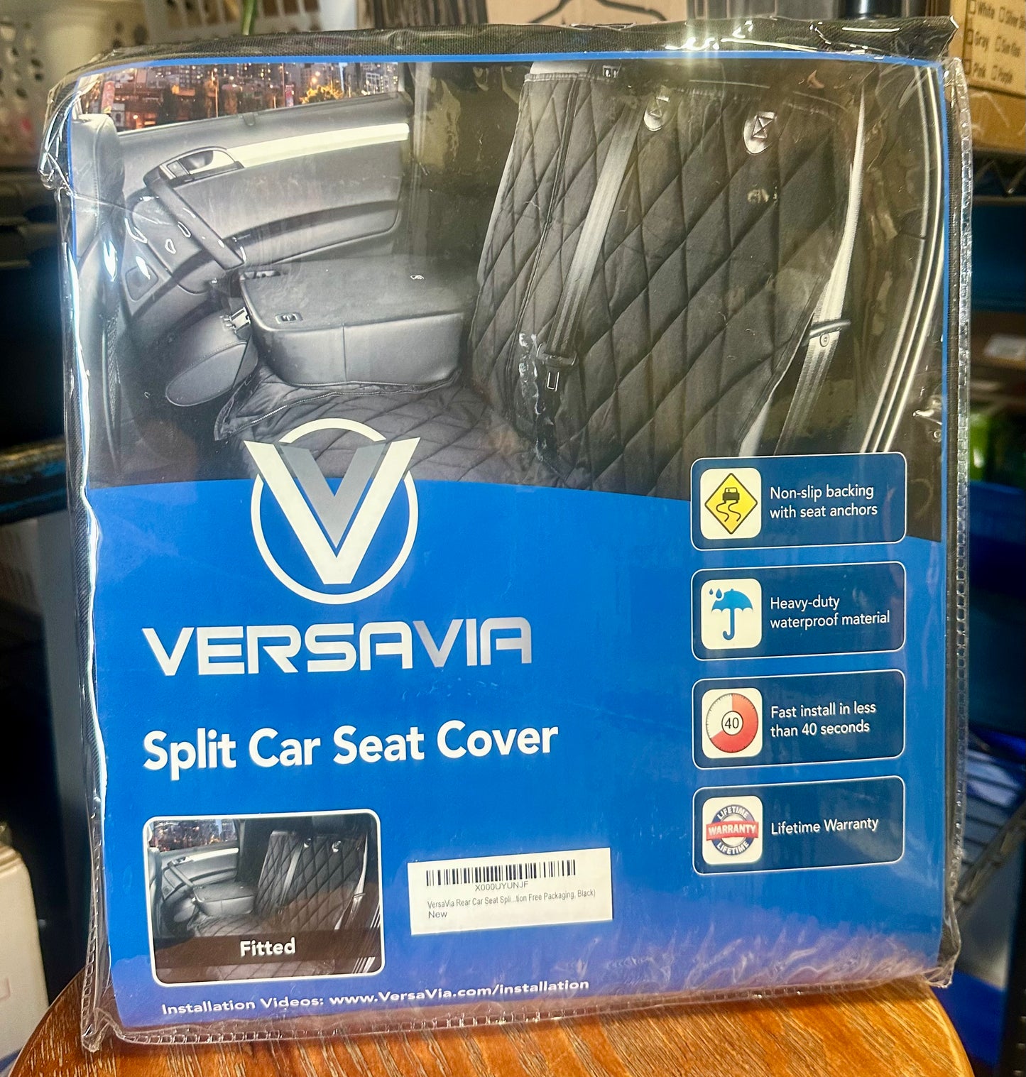 VersaVia Regular Fitted Split Rear Seat Waterproof Non-Slip Cover, Black