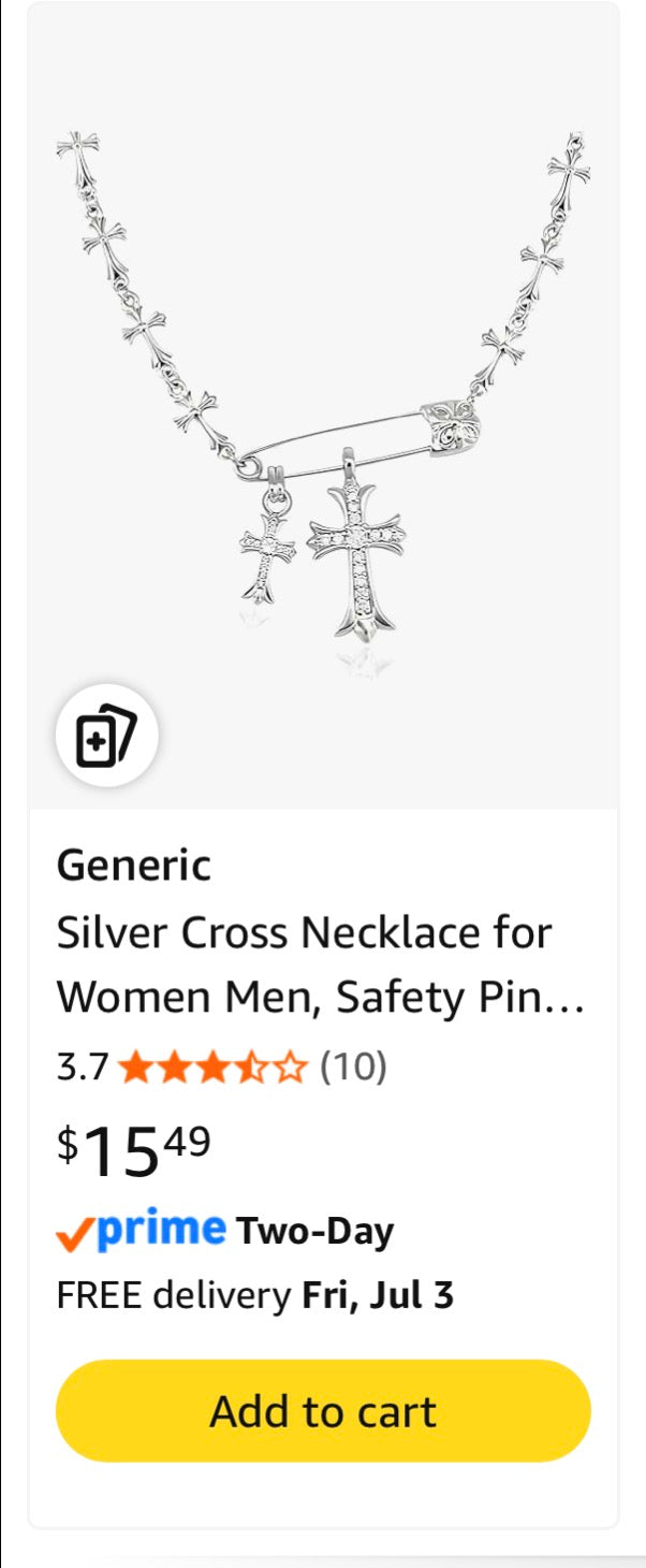 KMYLINKER Faith Cross Necklaces for Women Safety Pin Necklace Silver Double Cross Pendant Necklace Y2K Gothic Punk Jewelry for Women Men