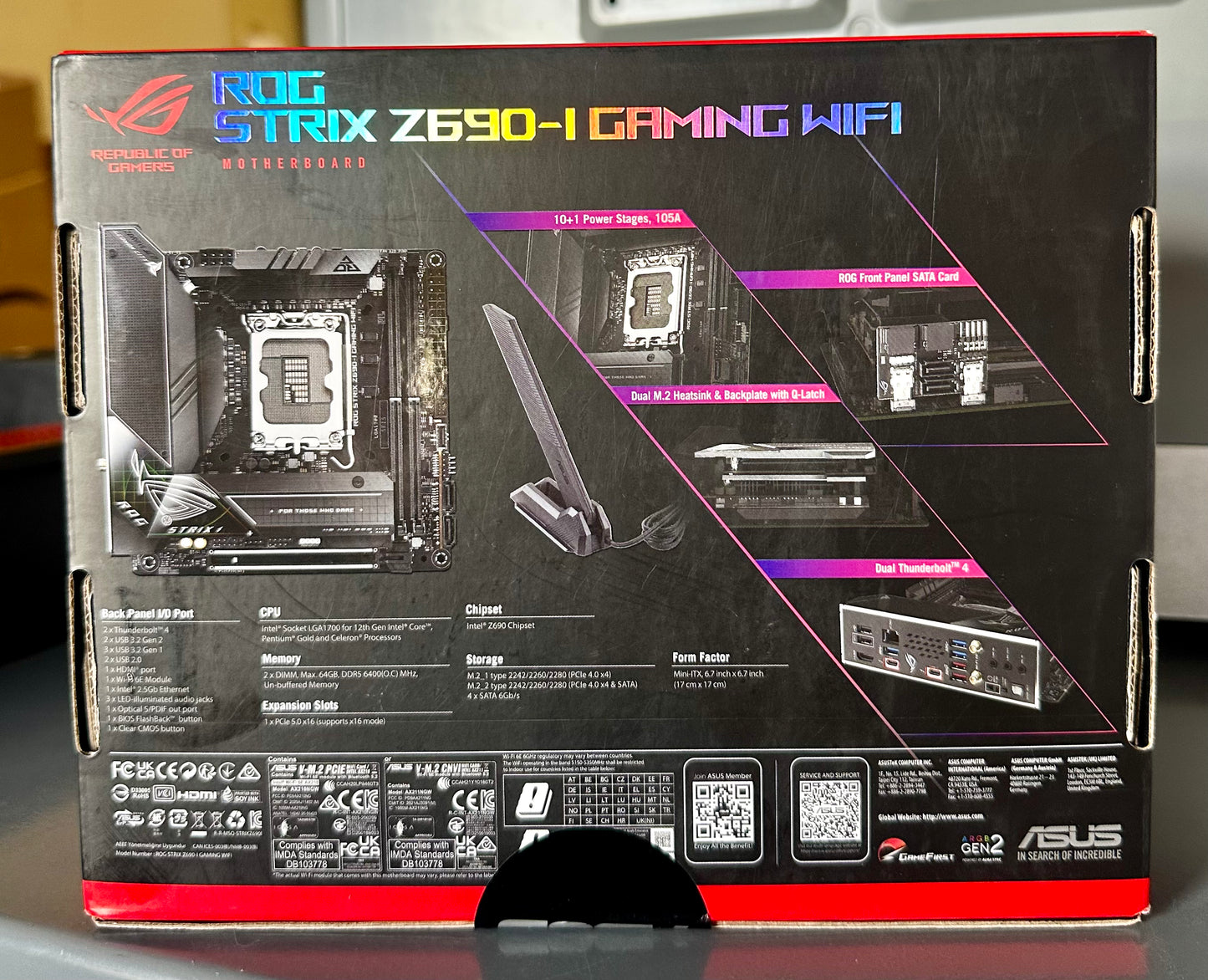 ASUS ROG Strix Z690-I Gaming mini-ITX Motherboard - WiFi 6E, PCIe 5.0, DDR5, Thunderbolt 4, M.2 (Bin 154)