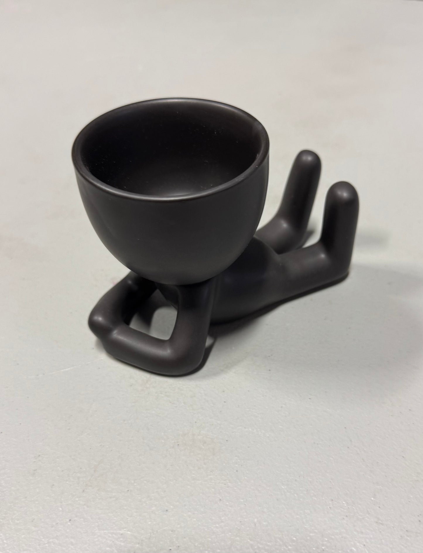 Artificial Succulent Plants with Creative Human Shaped Pots, Mini Potted Plants (Matte Black)