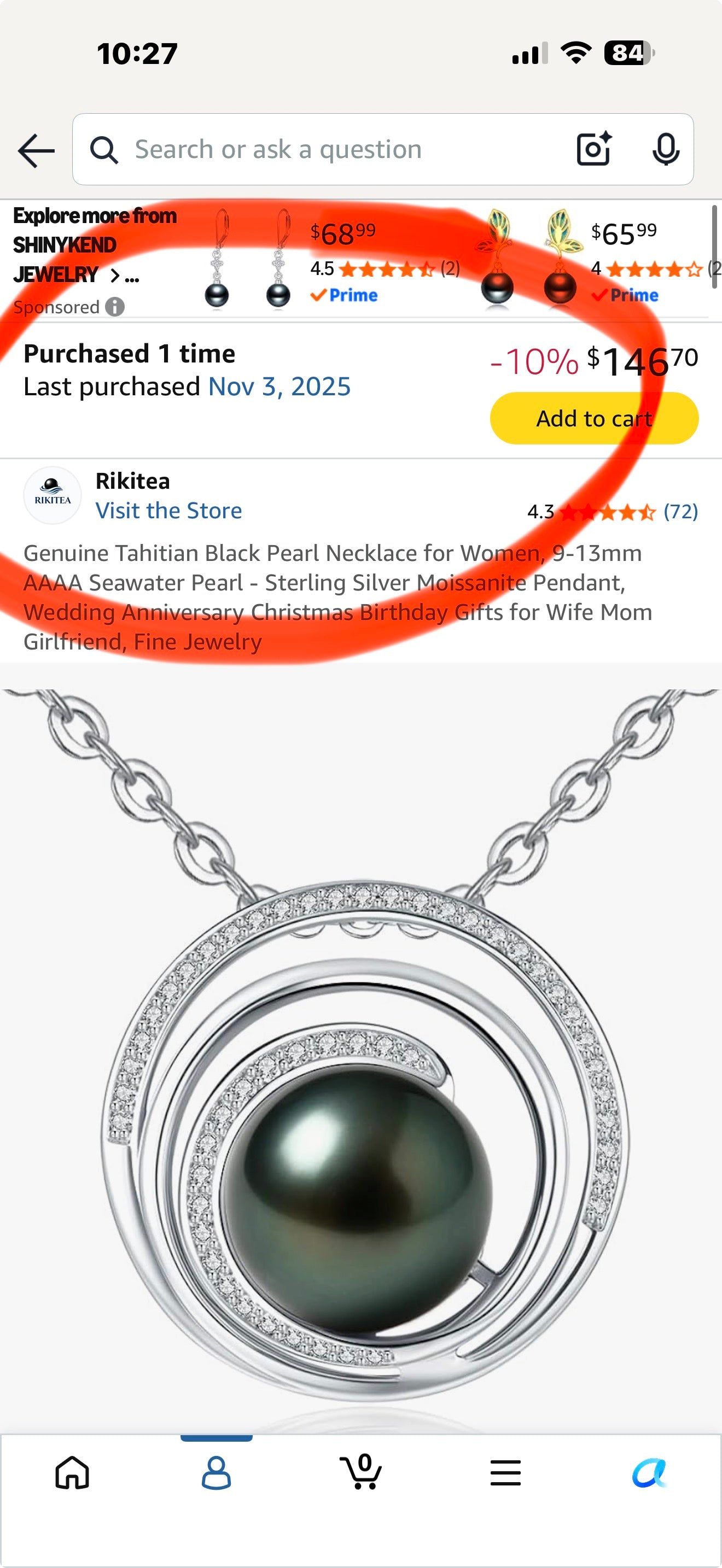 Genuine Tahitian Black Pearl Necklace for Women, 9-13mm AAAA Seawater Pearl - Sterling Silver Moissanite Pendant