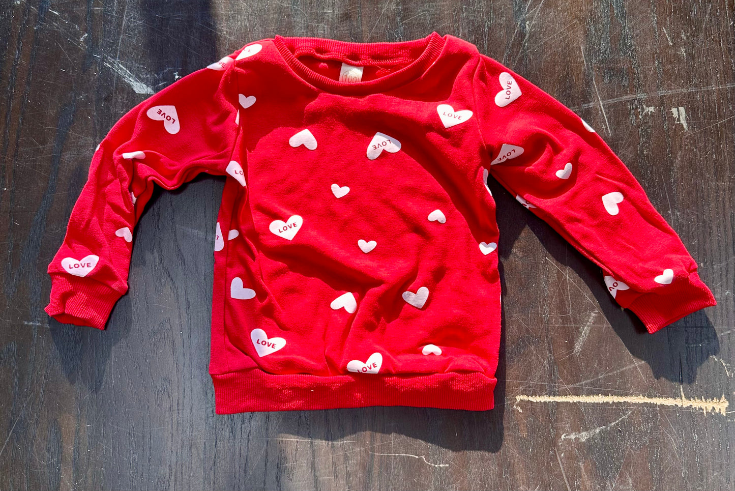 Little Girls Valentines Outfit, Heart Print Sweatshirt Top, Long Pants Skirt, 2pc Set (Size 4T)