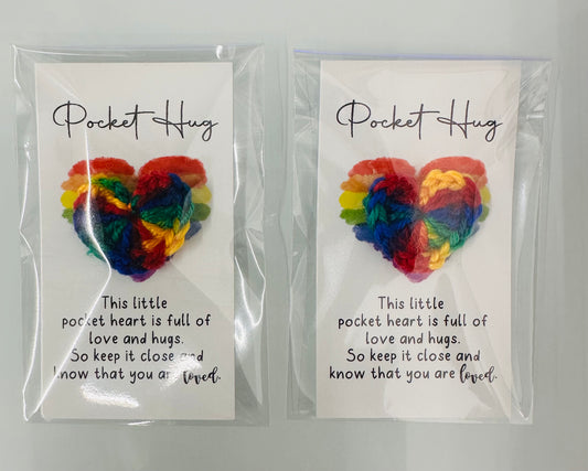 2 packages Hand Crocheted Heart Hug Colorful Hand Crocheted Heart Pocket Hug