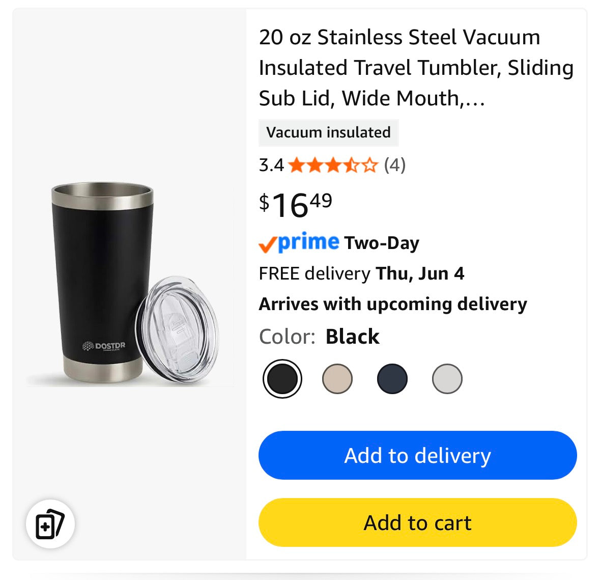 Coffee Tumbler 20oz (Black, 20oz)