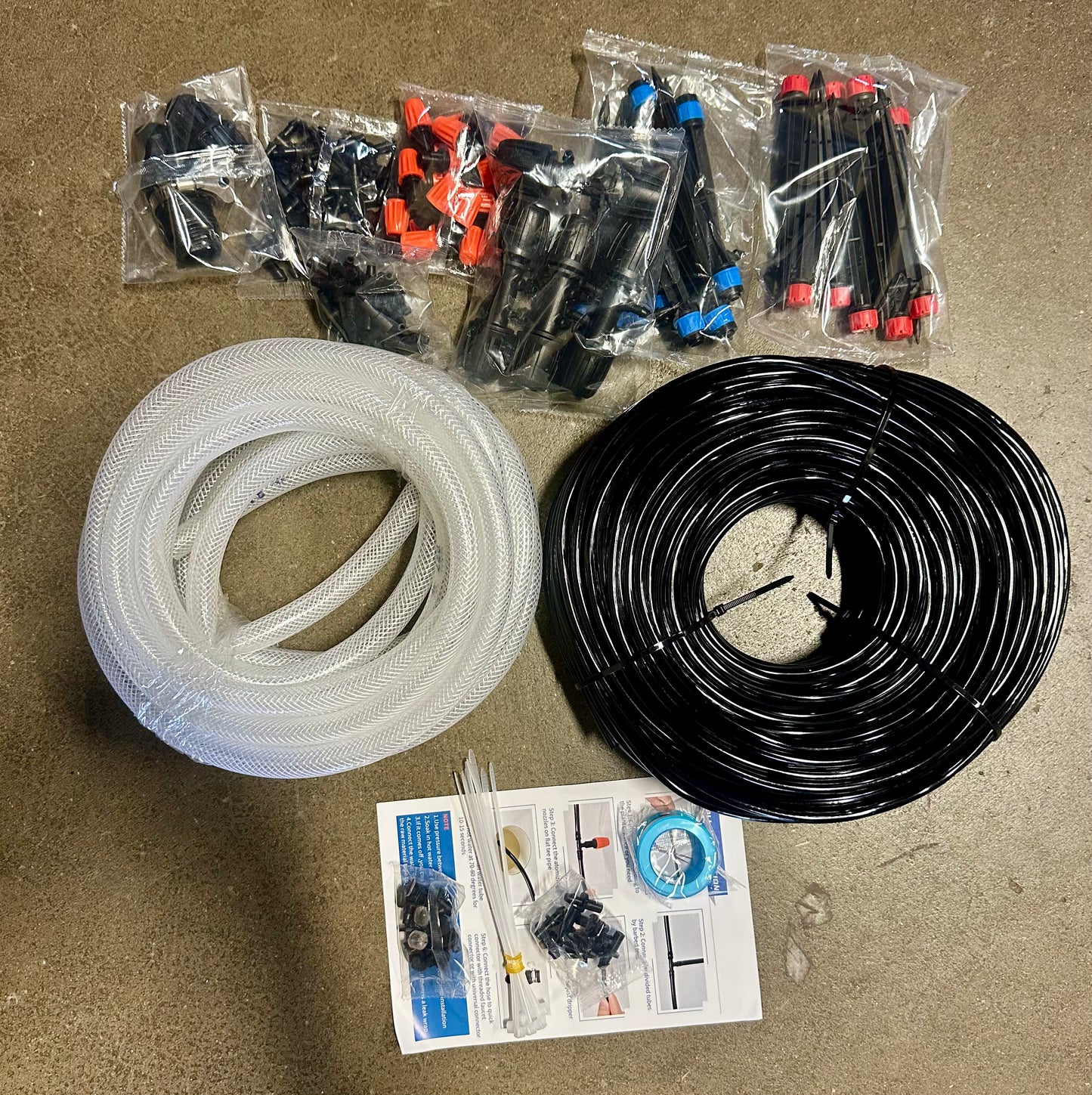 223FT Drip Irrigation System, 136Pcs Automatic Garden Watering System with Adjustable Misting Nozzle Sprinkler, 1/4 inch 1/2 inch Blank Distribution Tubing Watering Drip Kit for Patio, Lawn (223FT)