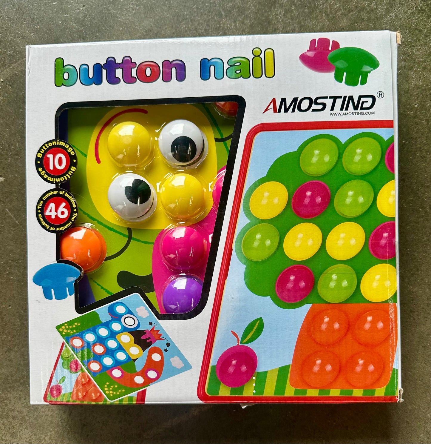 AMOSTING Button Art Toy – Educational Color Matching Mosaic Pegboard Sensory Learning Activity for Kids Age 3 4 5, Preschool Gift for Toddlers, Boys and Girls