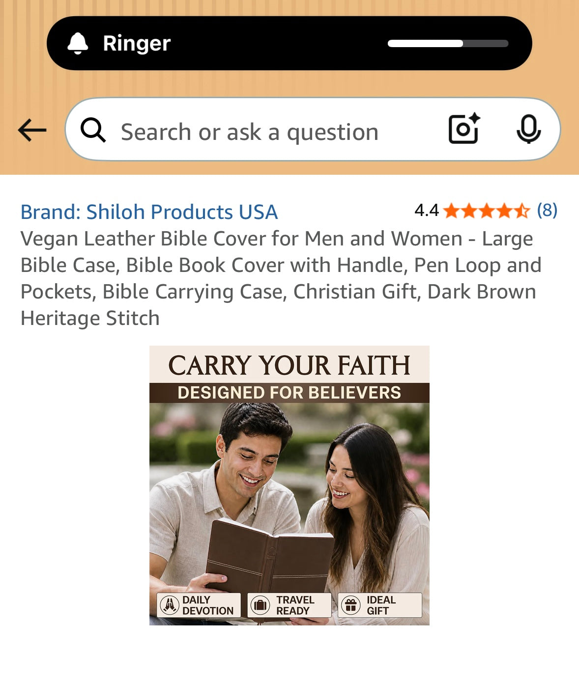 Vegan Leather Bible Cover for Men and Women - Large Bible Case, Bible Book Cover with Handle, Pen Loop and Pockets, Bible Carrying Case, Christian Gift, Dark Brown Heritage Stitch