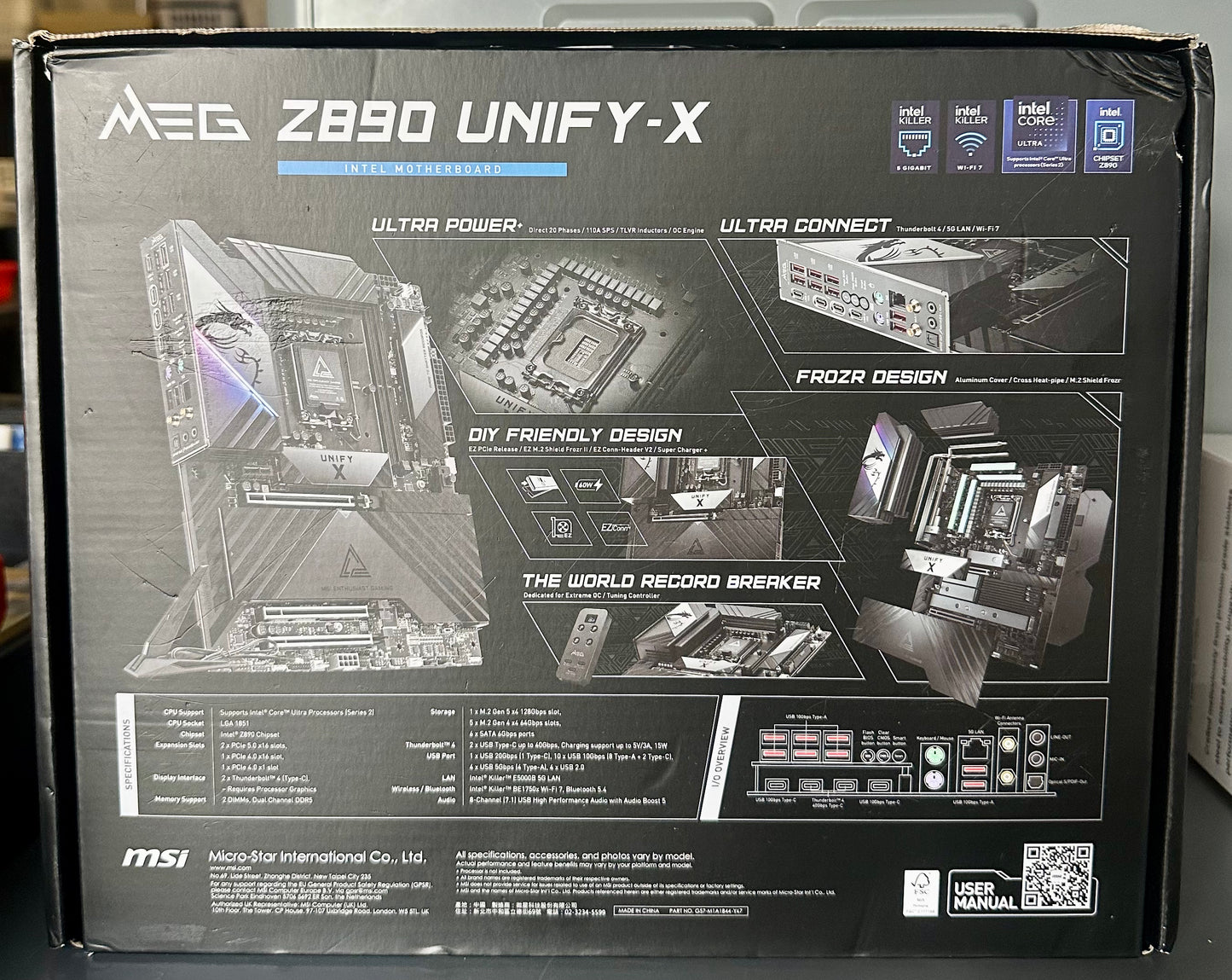 MSI MEG Z890 Unify-X Motherboard, ATX - Supports Intel Core Ultra Processors (Series 2), LGA 1851-110A SPS, DDR5 Memory (9600+ MT/s OC), PCIe 5.0 & 4.0 x16, M.2 Gen5, Thunderbolt 4, Wi-Fi 7, 5G LAN (MPS)