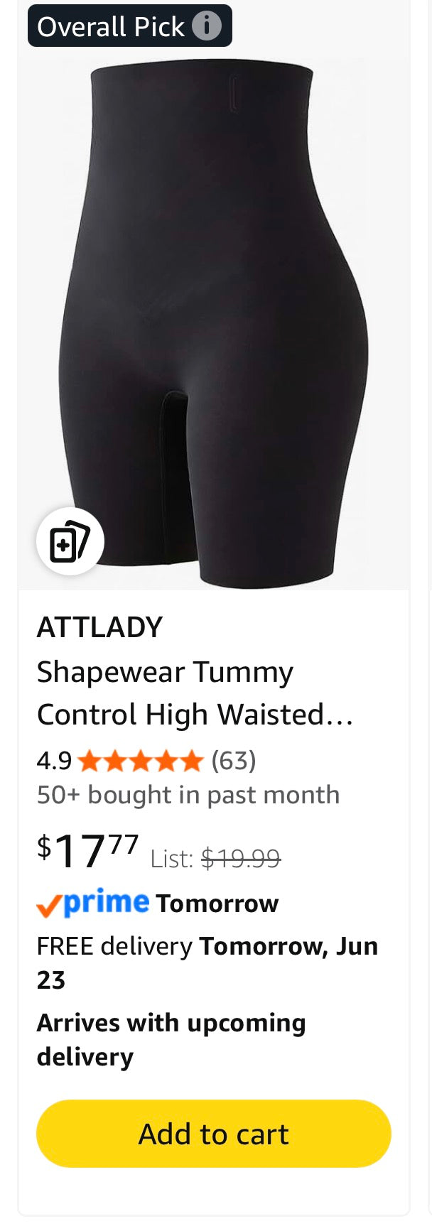 ATTLADY Women's Tummy Control Body Shaper Shorts High Waist Thigh Slimmer Panties Shapewear (Size Medium/Large)