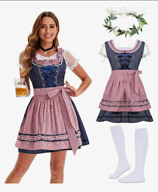 Blosssound 5 Pieces Women Dirndl Dress Oktoberfest Costumes for Adult German Beer Festival Bavarian Party Outfits (Size Medium)