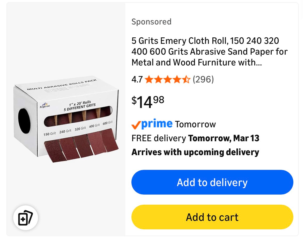 5 Grits Emery Cloth Roll，60 to 240 Grit Sandpaper roll Ready-to-wrap Ready-to-Cut 4 inch by 32.8 feet Long Abrasive Sand Paper Rolls 60.80.120.180 and 240grid