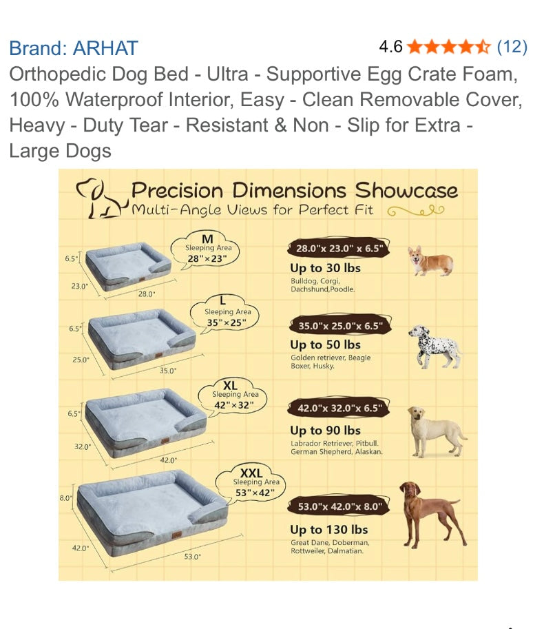 ARHAT Extra Large Orthopedic Dog Bed - Ultra - Supportive Egg Crate Foam, 100% Waterproof Interior, Easy Clean Removable Cover, Heavy Duty Tear Resistant & Non