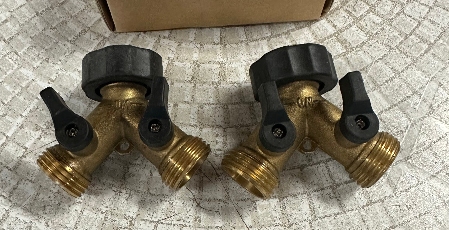 Biswing 2 Pack Garden Hose Splitter 2 Way, Heavy Duty Brass Connector Tap Splitter, Y Splitter 2 Valves with 4 Extra Rubber Washers