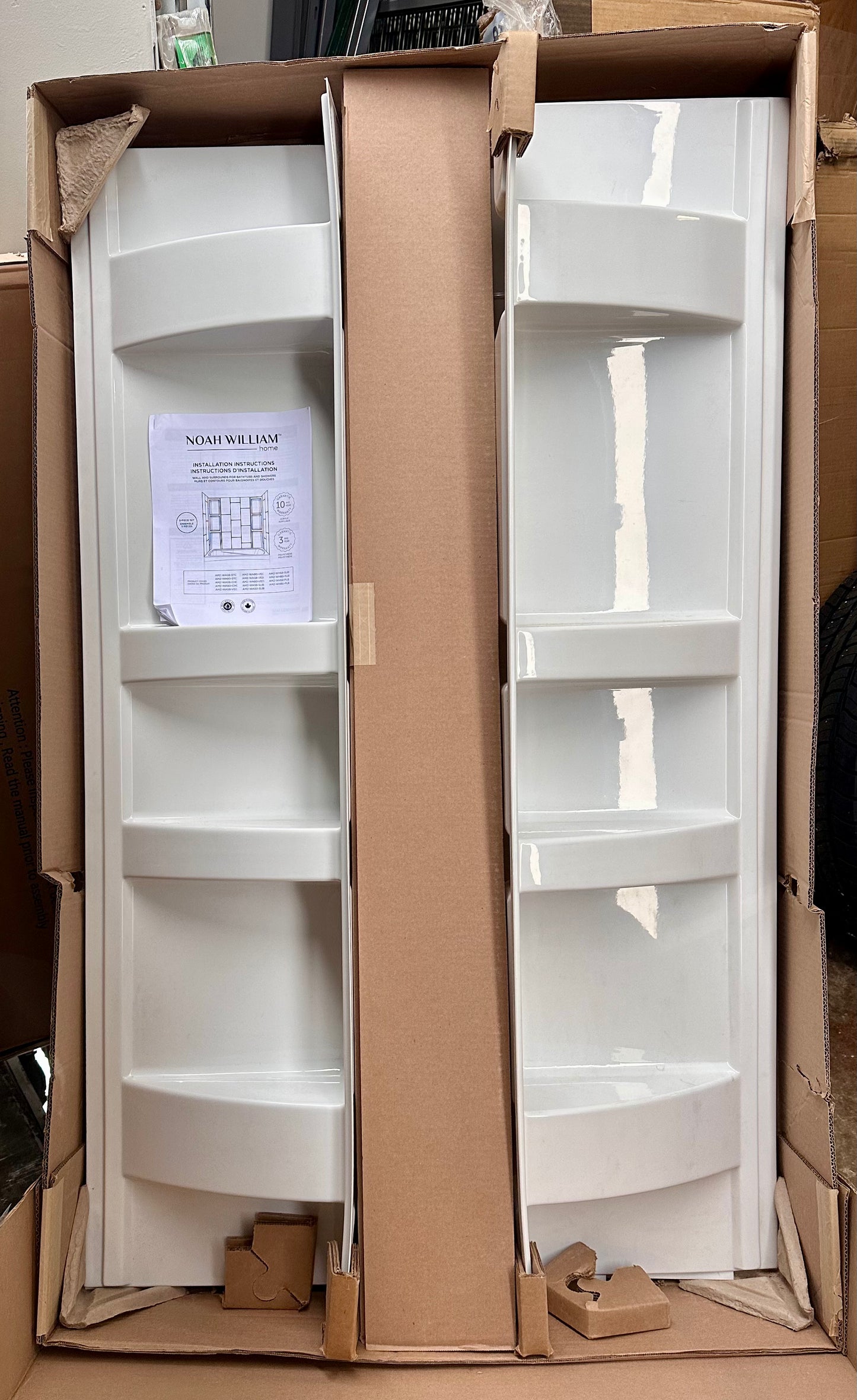 White Acrylic Tub Wall Surround 32"x 60"x 58" - Waterproof, Easy-to-Install, Two Shelf Units Kit Included, Bathtub Wall Surround Panels - Vertical Pattern, (B1123)