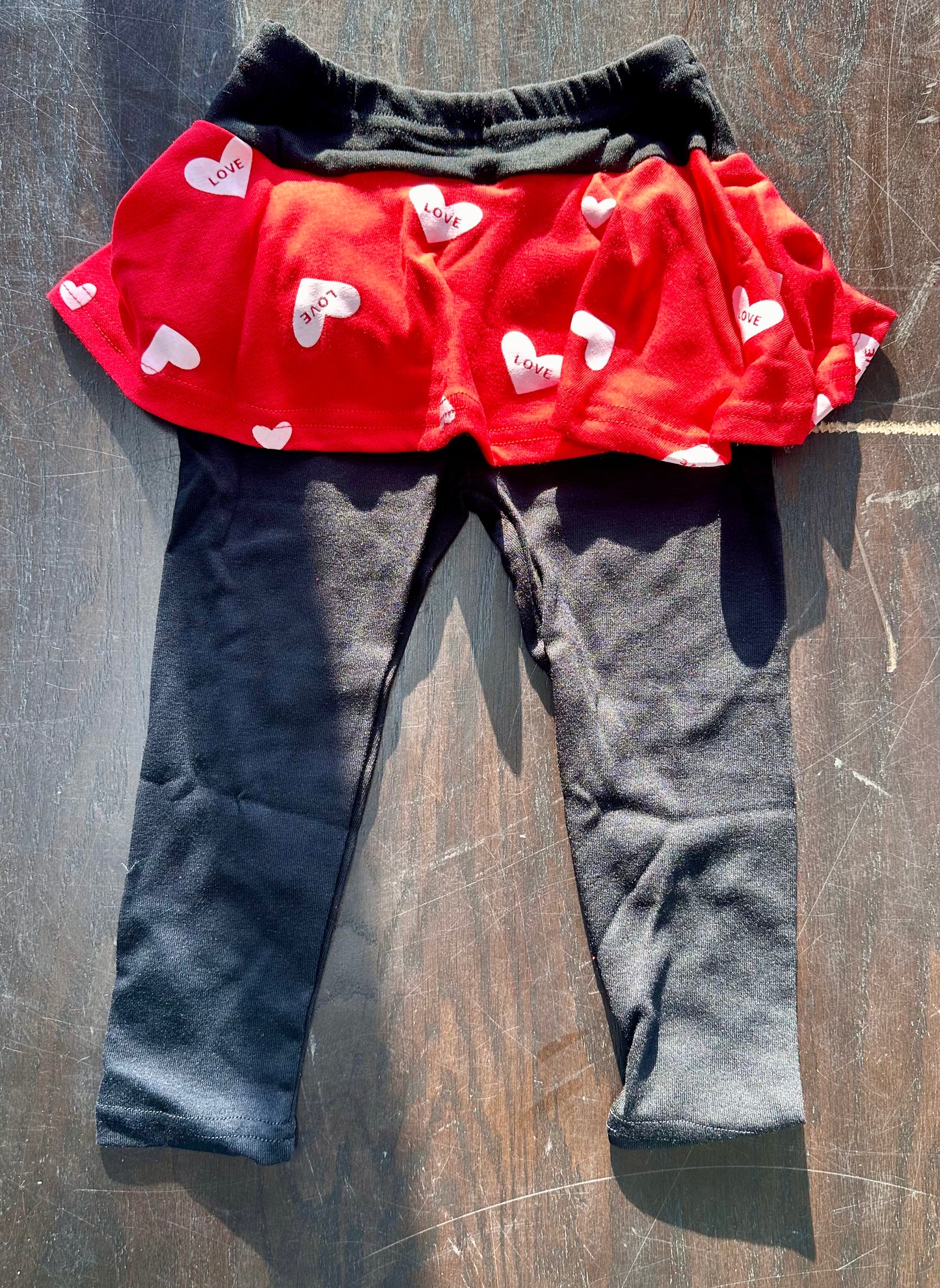 Little Girls Valentines Outfit, Heart Print Sweatshirt Top, Long Pants Skirt, 2pc Set (Size 4T)