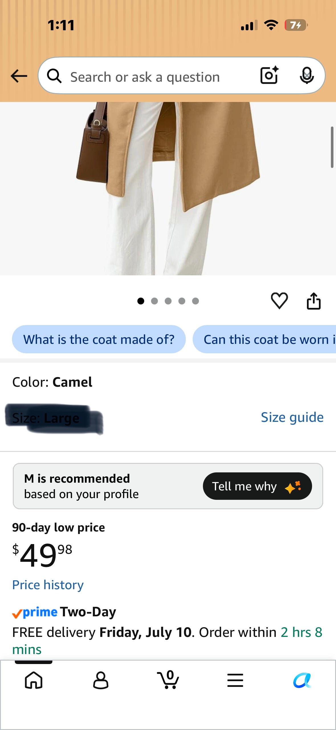 Womens Wool Coat Fall Winter Midi Length Trench Coat with Belt (Size Medium)