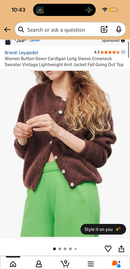 Women Button Down Cardigan Long Sleeve, Shell Buttons, Sweater Vintage Lightweight Knit (Size Medium)