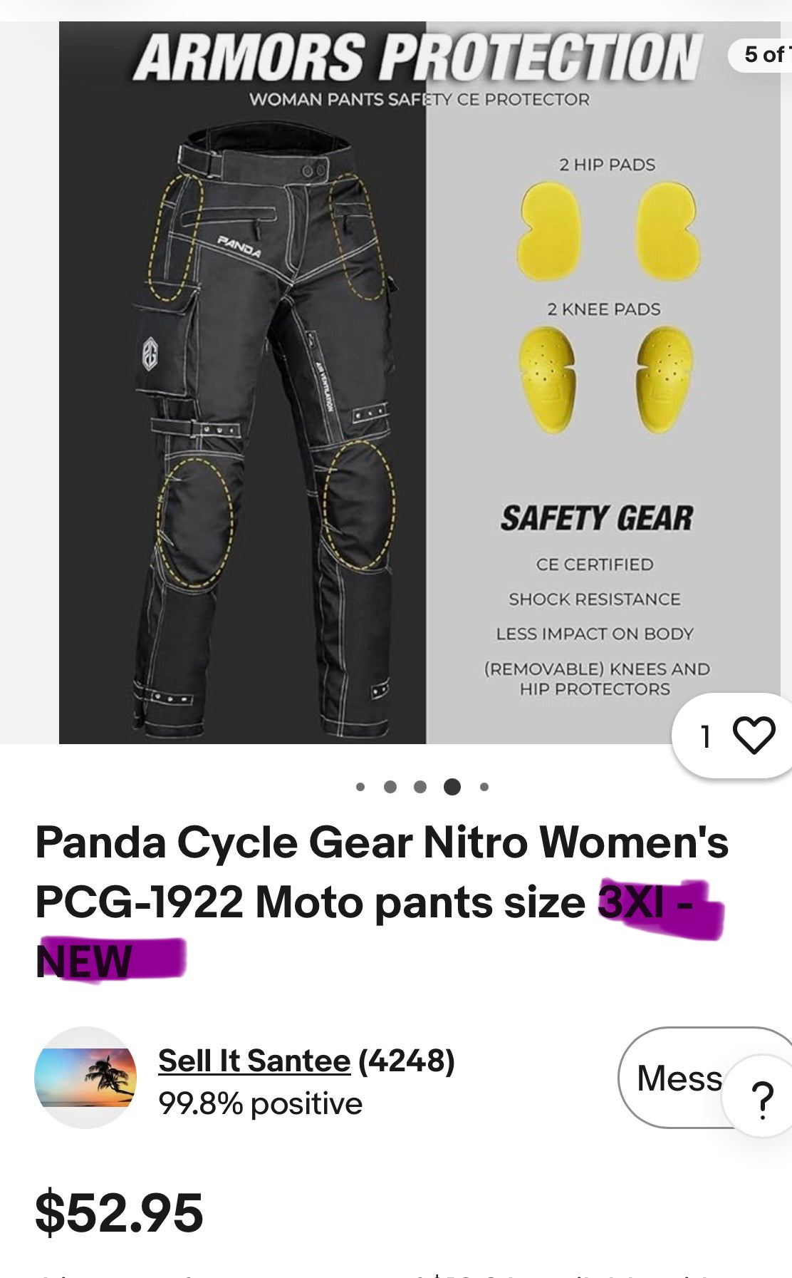 Panda Cycle Gear “Nitro” Women’s Motorcycle Pants  Model: PCG-1922, (Size Large)