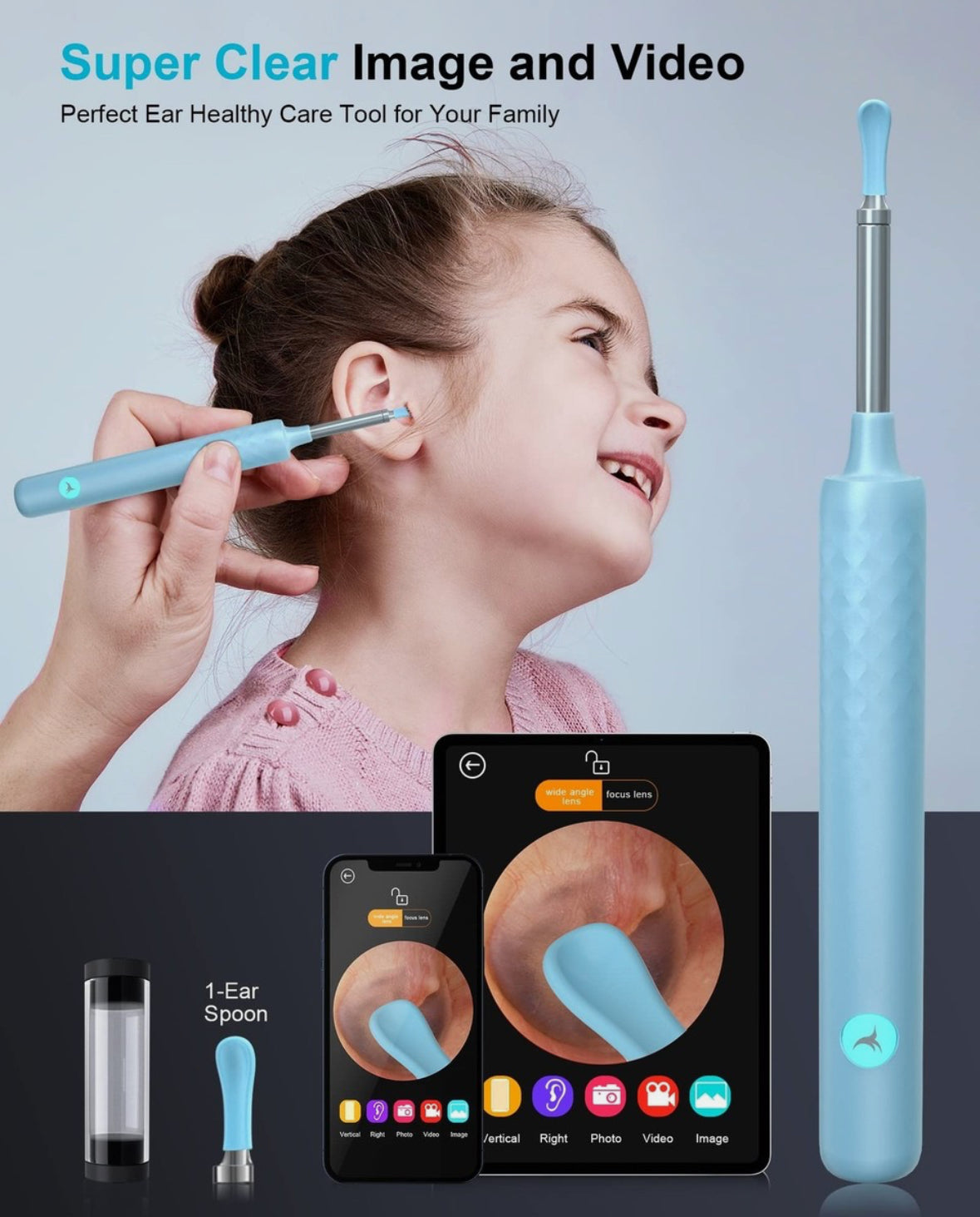 DJROLL Ear Wax Removal, Earwax Remover Tool, Ear Camera, Ear Scope with Ear Wax Cleaner Tool Compatible with iPhone, iPad, Android Smart Phones (Blue)