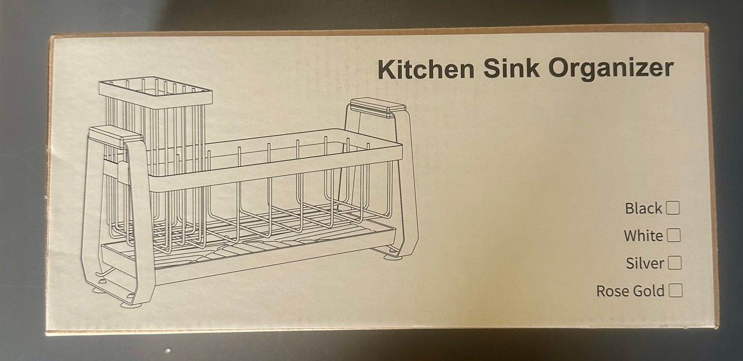 Sponge Holder for Kitchen Sink with Dish Brush Holder, Rustproof 304 Stainless Steel Sink Caddy for Kitchen Countertop Accessories & Storage (White)