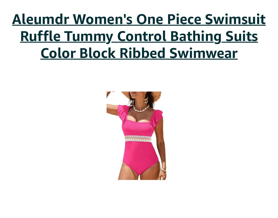 Aleumdr Women's One Piece Swimsuit Ruffle Tummy Control Bathing Suits Color Block Ribbed Swimwear, Hot Pink (Size Large)
