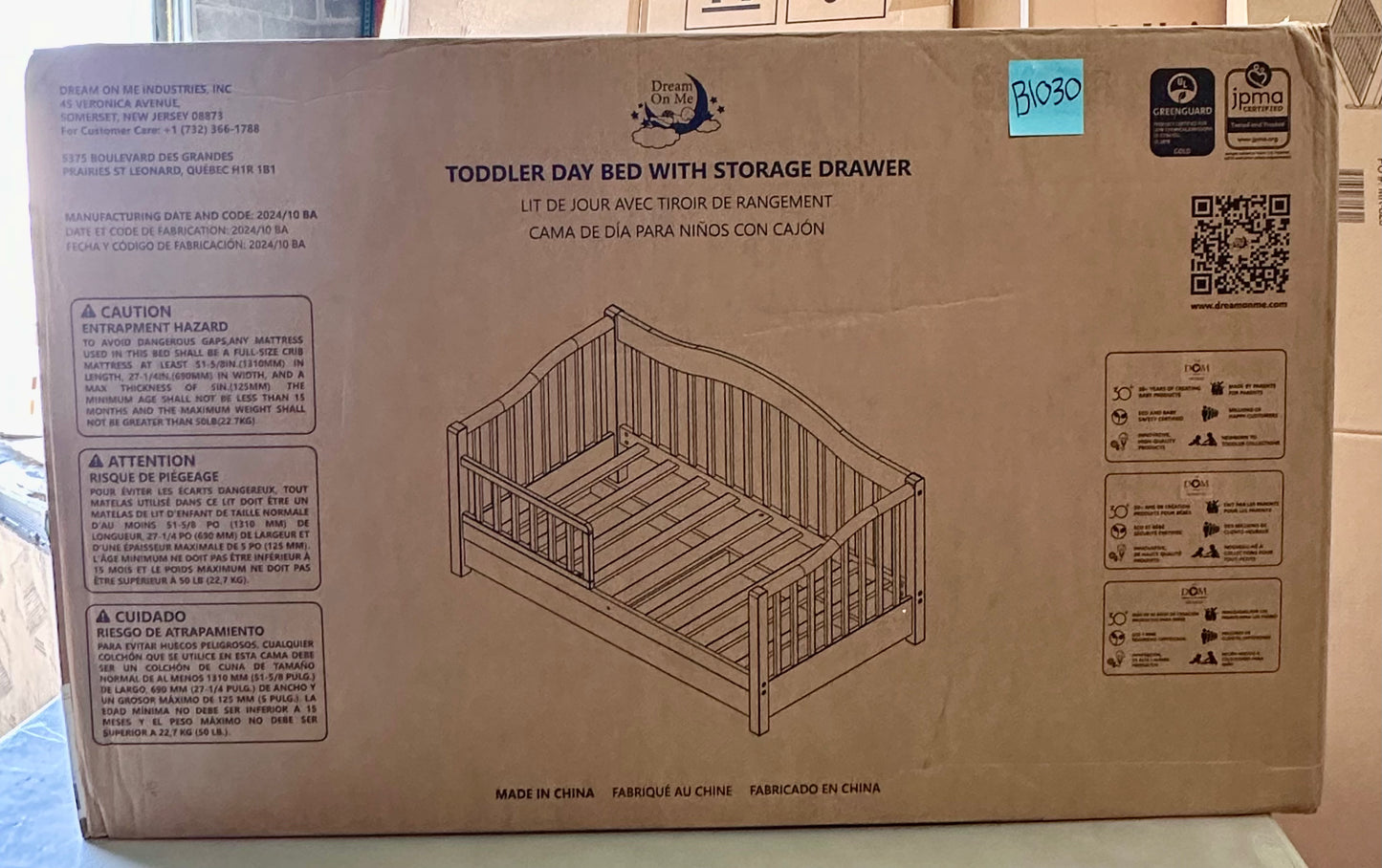 Dream On Me Toddler Day Bed in White, Greenguard Gold Certified (B1030)