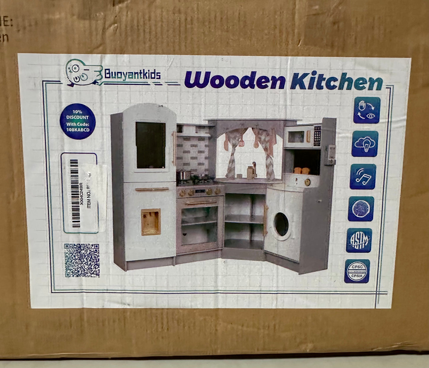 Large Wooden Corner Play Kitchen Set with Ice Maker, Water Dispenser,Bread Maker, Washing Machine, Electronic Display,Stove with Light&Sounds,for 3+(L1015)