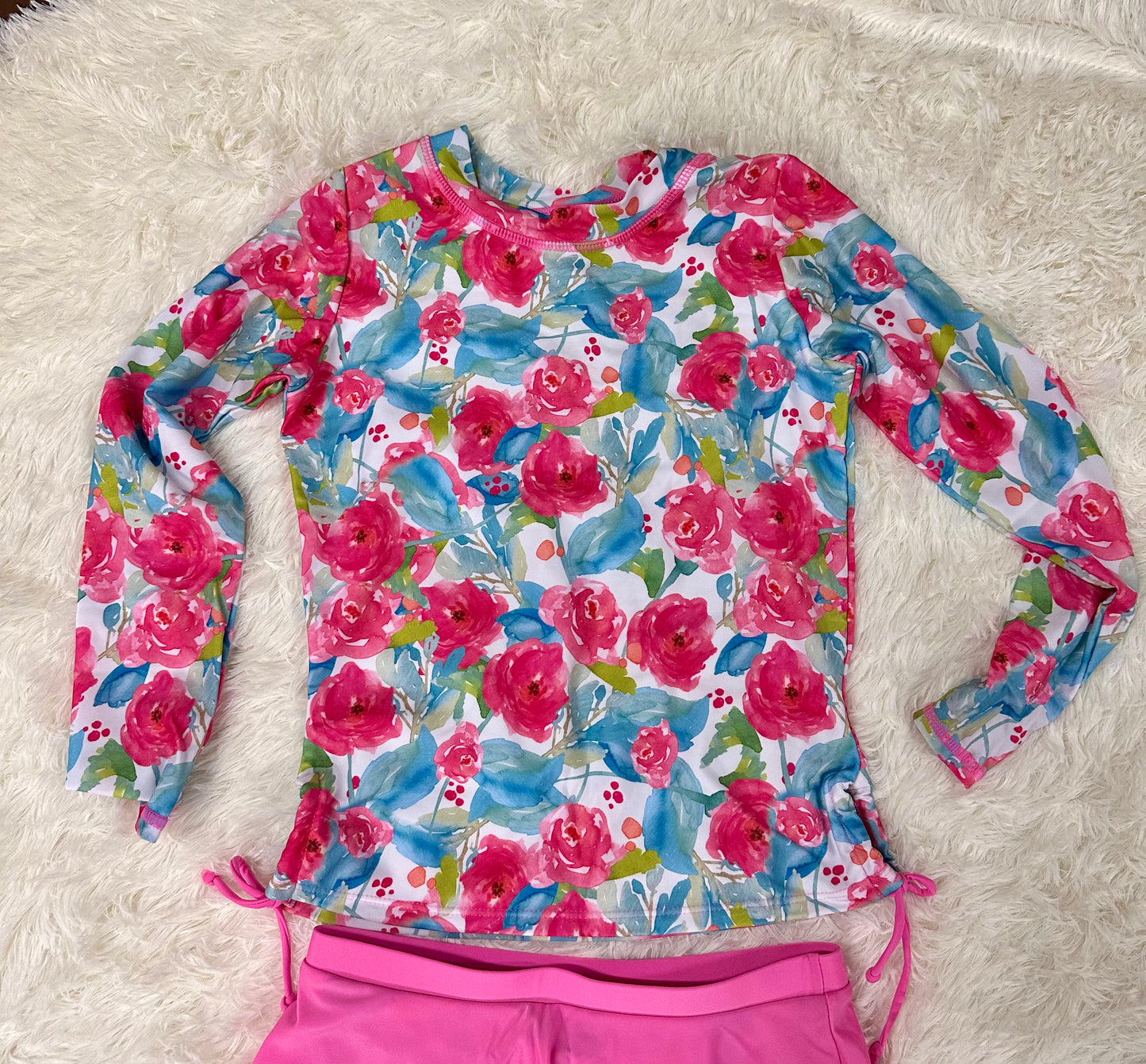 Girls Rash Guard Two Pieces Bathing Suit, Long Sleeve Swimsuit Swimming Skirt with Shorts (Size 11-12, Youth)