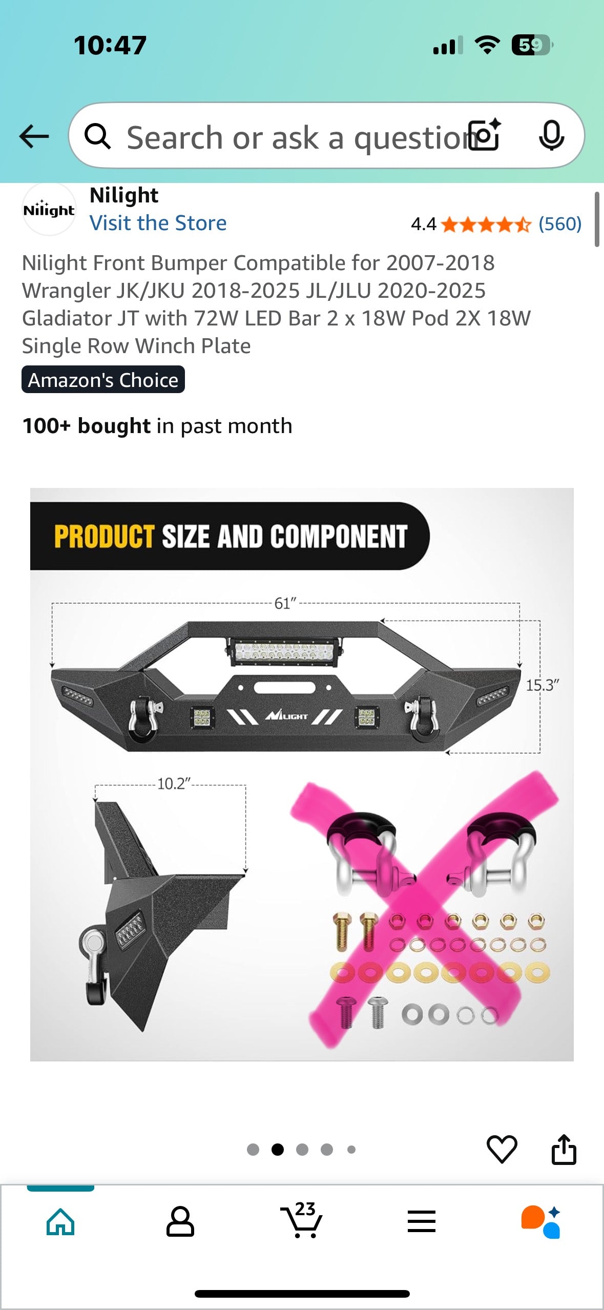 Nilight Front Bumper Compatible for 2007-2018 Wrangler JK/JKU 2018-2025 JL/JLU 2020-2025 Gladiator JT with 72W LED Bar 2 x 18W Pod 2X 18W Single Row Winch Plate  (G833)