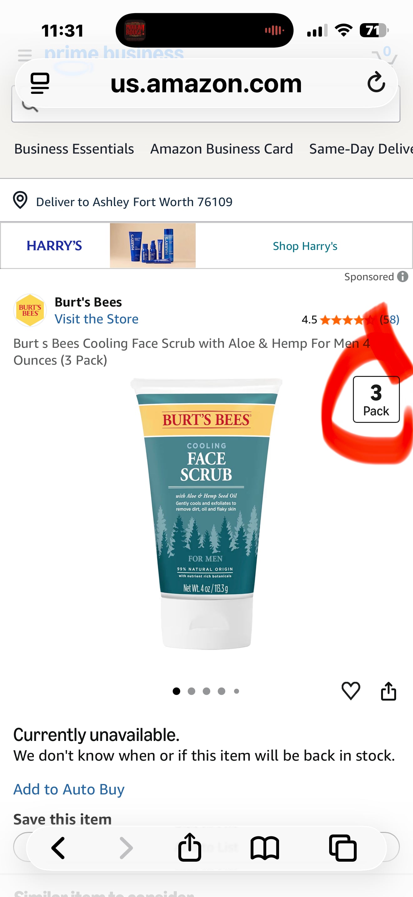 Burts Bees Cooling Face Scrub with Aloe & Hemp For Men 4 Ounces (3 Pack)