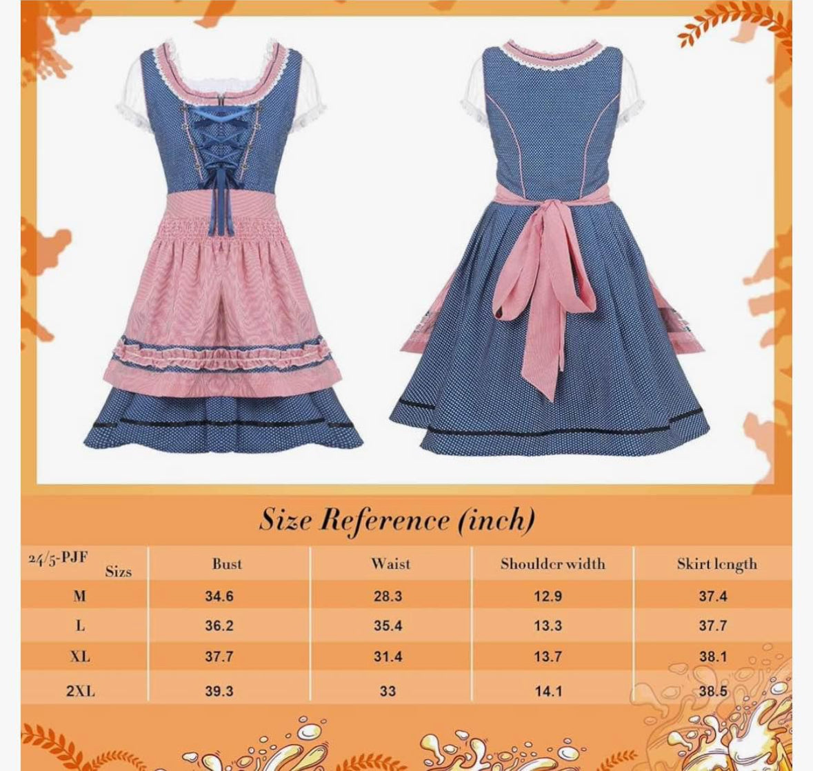Blosssound 5 Pieces Women Dirndl Dress Oktoberfest Costumes for Adult German Beer Festival Bavarian Party Outfits (Size Medium)