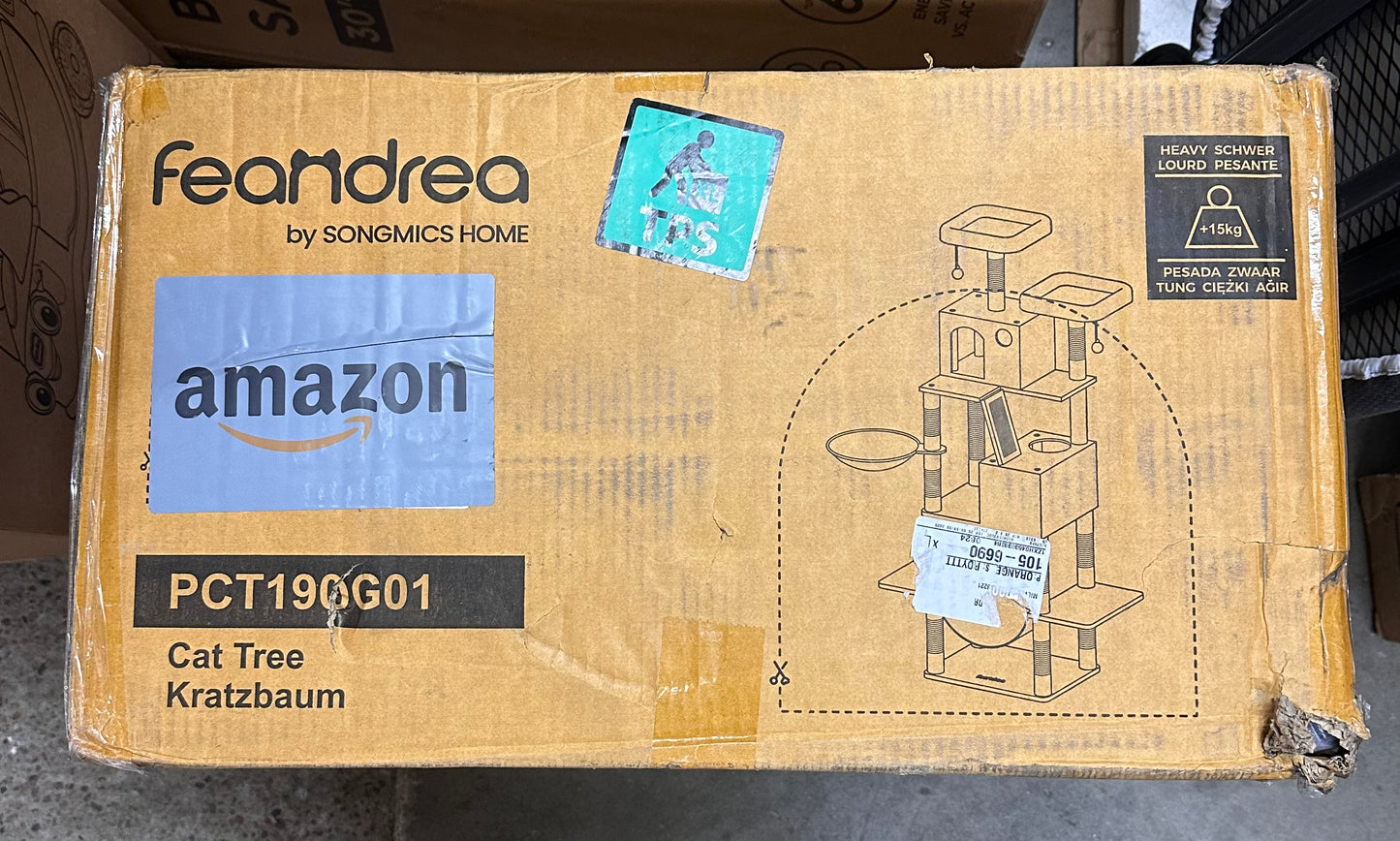 Feandrea Cat Tree, 81.1-Inch Large Cat Tower with 13 Scratching Posts, 2 Perches, 2 Caves, Basket, Hammock, Pompoms, Multi-Level Plush Cat Condo for Indoor Cats, Smoky Gray (R717)
