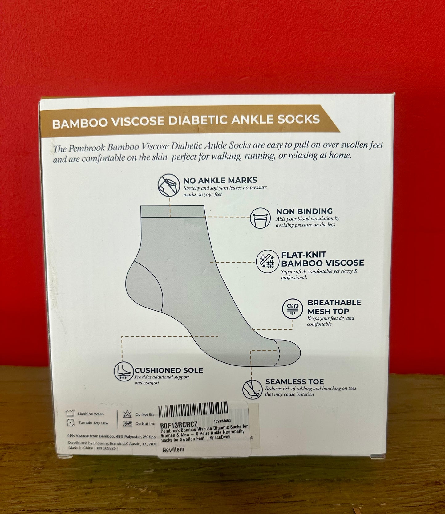 Pembrook® Bamboo Viscose Diabetic Socks for Women & Men - 6 Pairs Ankle Socks for Swollen Feet | Neuropathy Socks (Size Medium)