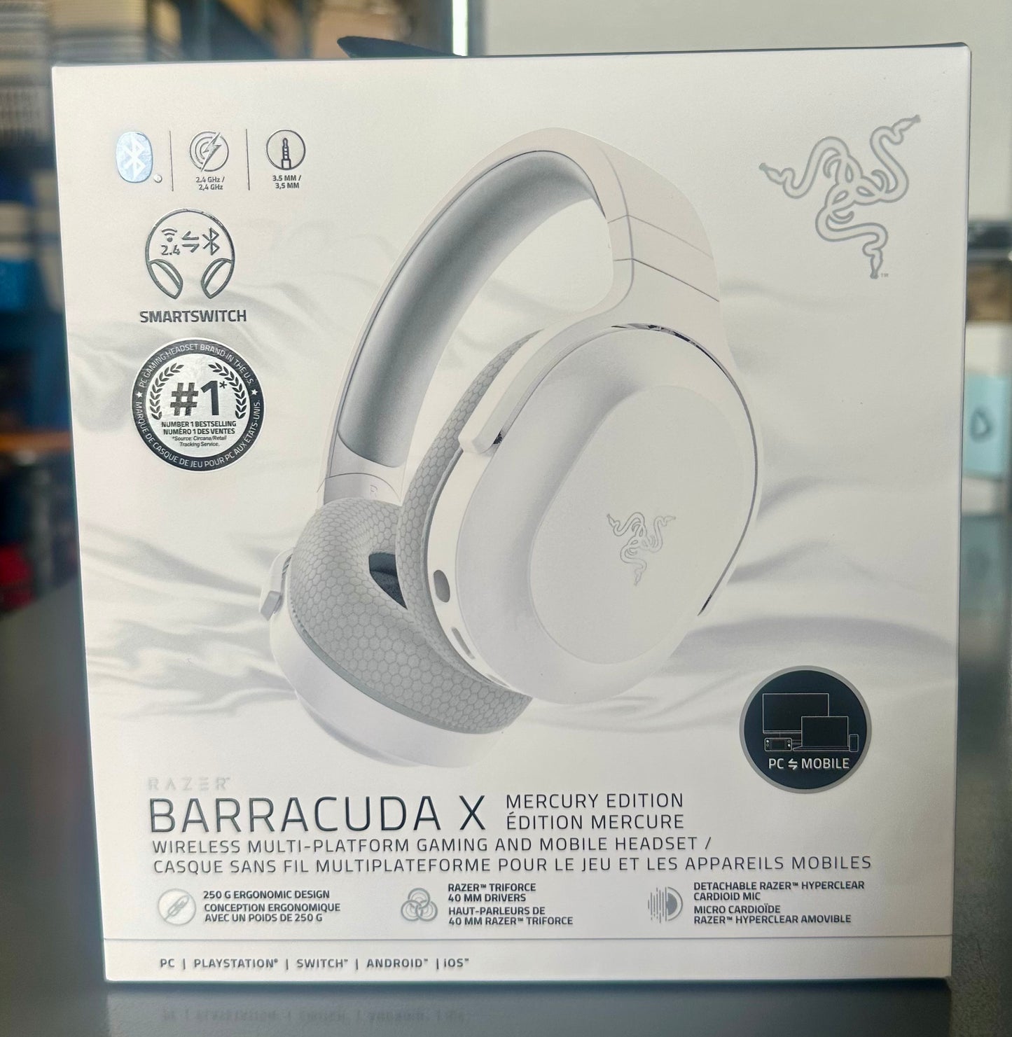 Razer Barracuda X Wireless Gaming & Mobile Headset (PC, PlayStation, Switch 2, Android, iOS): 2.4GHz Wireless + Bluetooth - Lightweight - 40mm Drivers - Detachable Mic - 50 Hr Battery - Mercury White