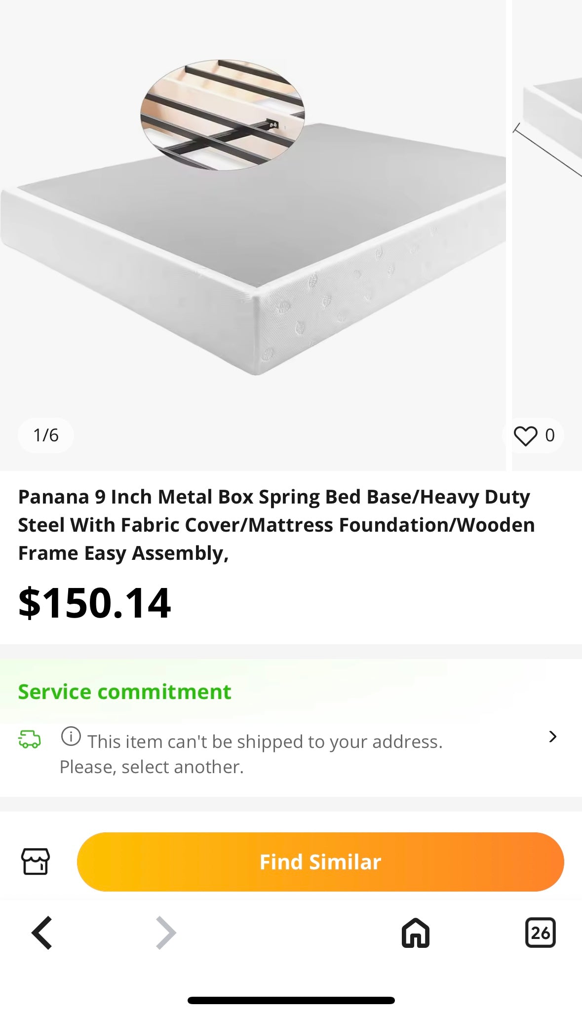 Panana 9 Inch Metal Box Spring Bed Base/Heavy Duty Steel With Fabric Cover/Mattress Foundation/Wooden Frame Easy Assembly, (B1129)