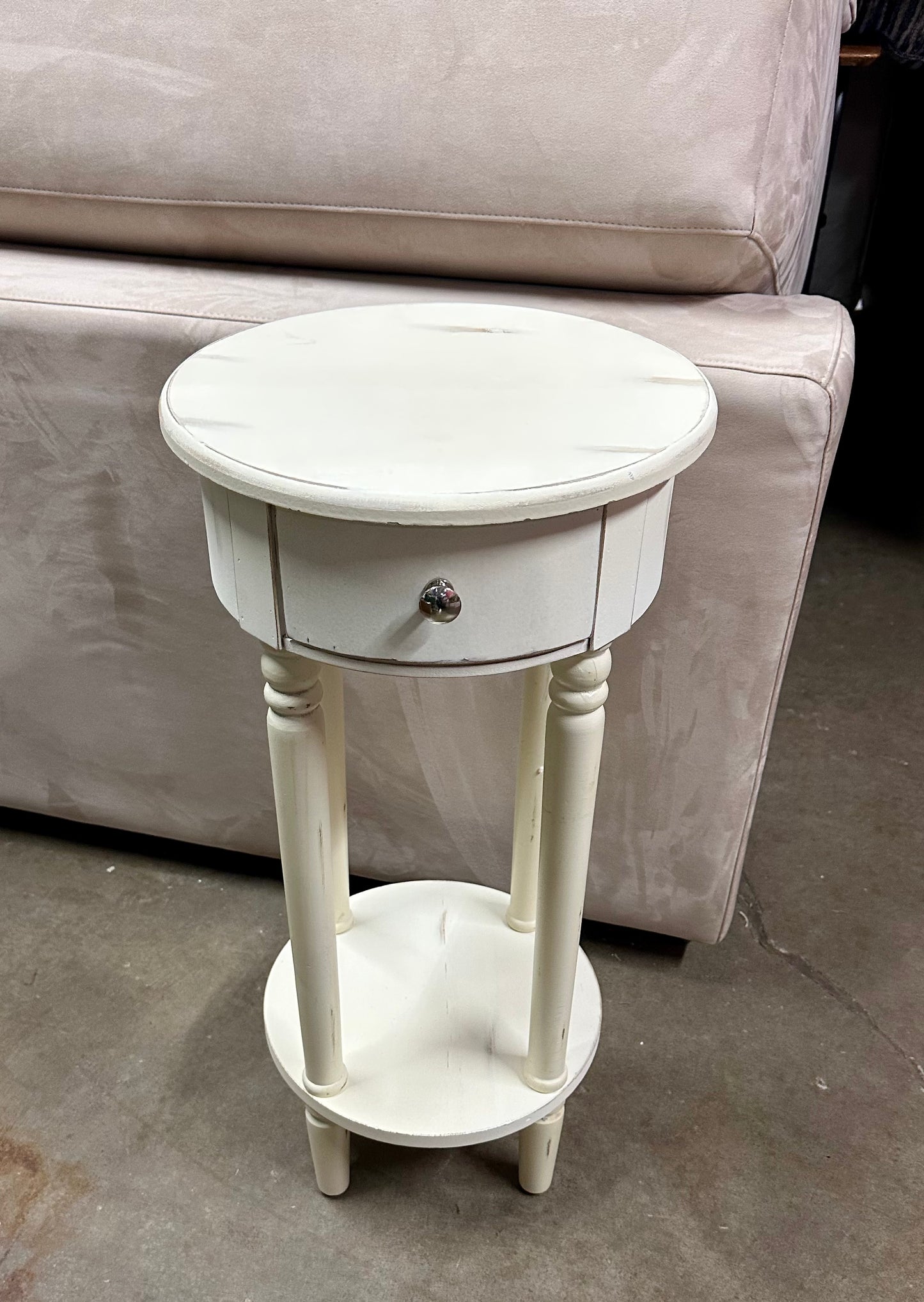 COSIEST End Table with Drawer, Round Nightstand with Storage Shelf, End Table for Living Room, Bedroom, Hall Way, Space Saving Beige (L1109)