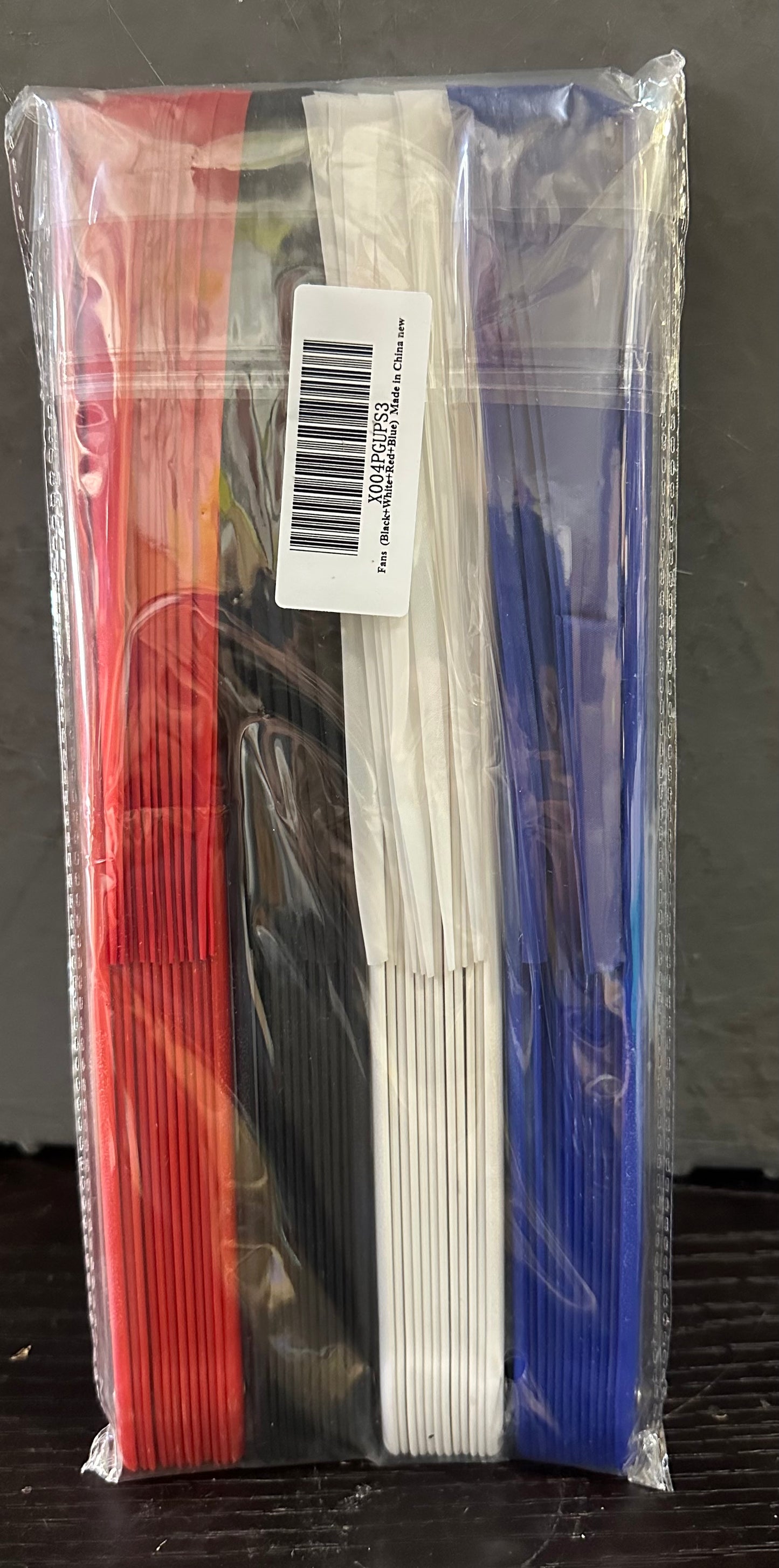 4-Pack, Hand Fans, Large Big Rave Folding Handheld Clacking Fans, Popping Fan that Makes Snapping Sound (Black+White+Red+Blue)