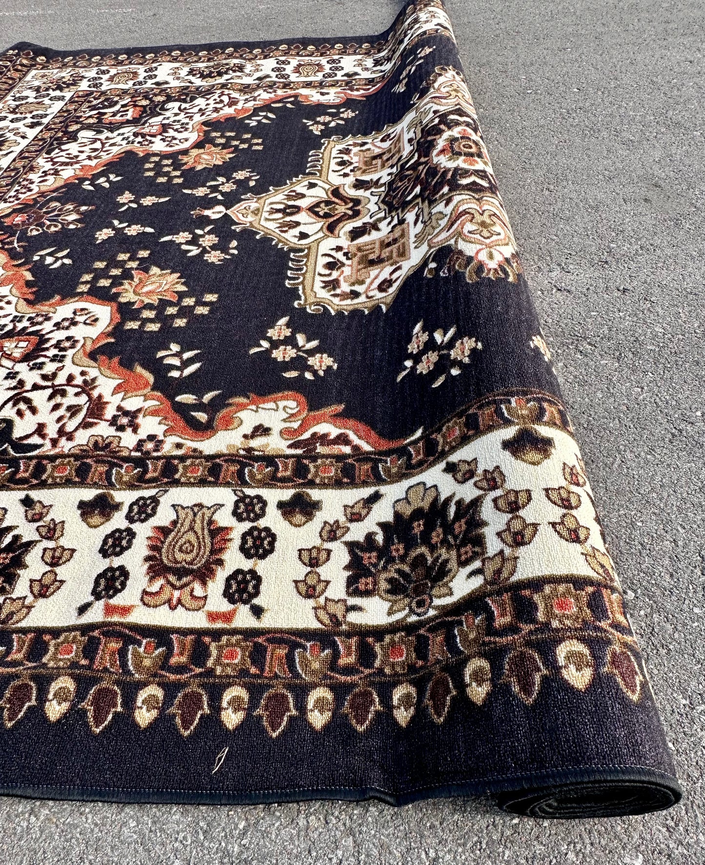 Antep Rugs Alfombras Oriental Traditional Non-Skid (Non-Slip) Low Profile Pile Rubber Backing Indoor Area Rugs (Black , 7'10" x 10') (L1160)