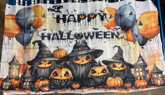 Orange Happy Halloween Banner, XtraLarge Size 73x44 Inch, Witch Pumpkin Halloween Banner for Halloween Party Decorations, Halloween Backdrop for Photography