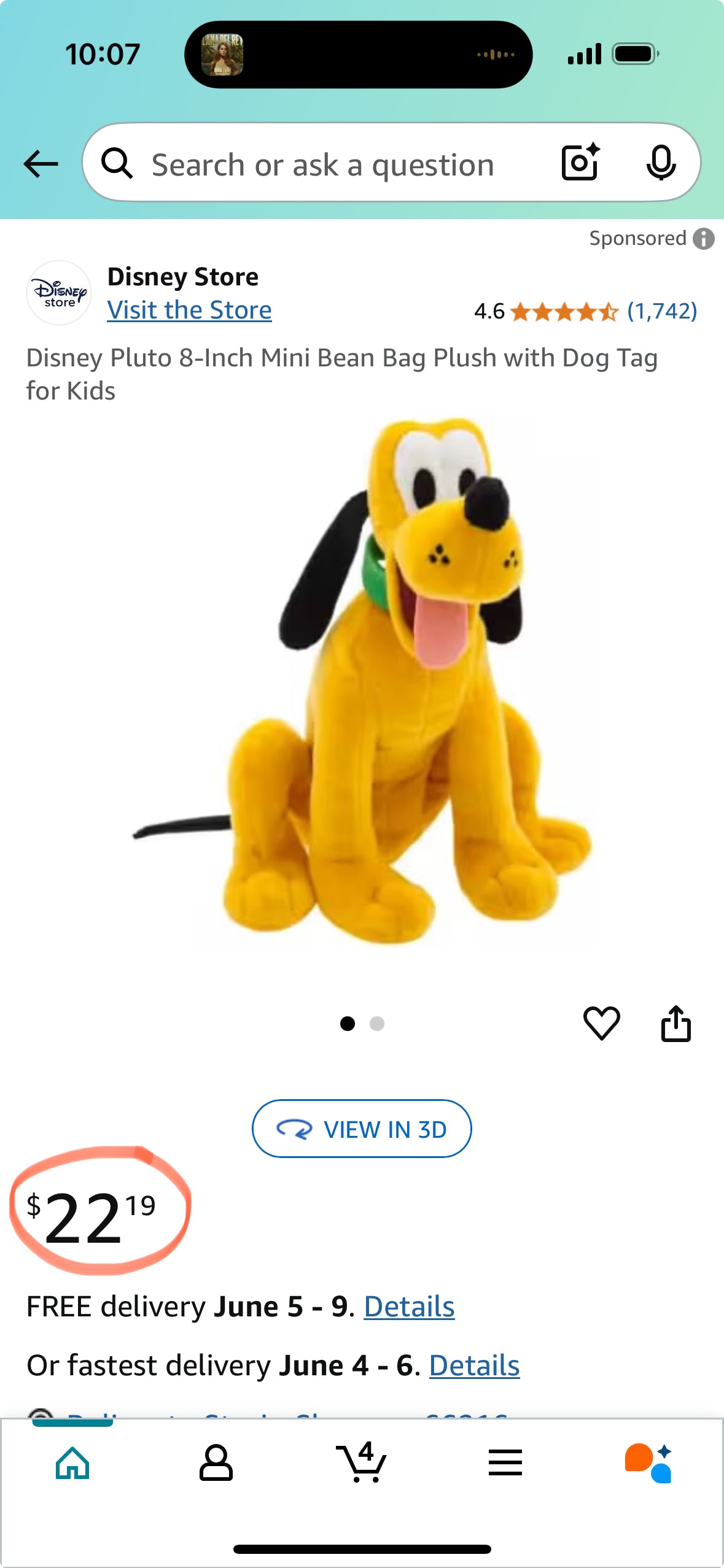 Disney Pluto 8-Inch Mini Bean Bag Plush with Dog Tag for Kids