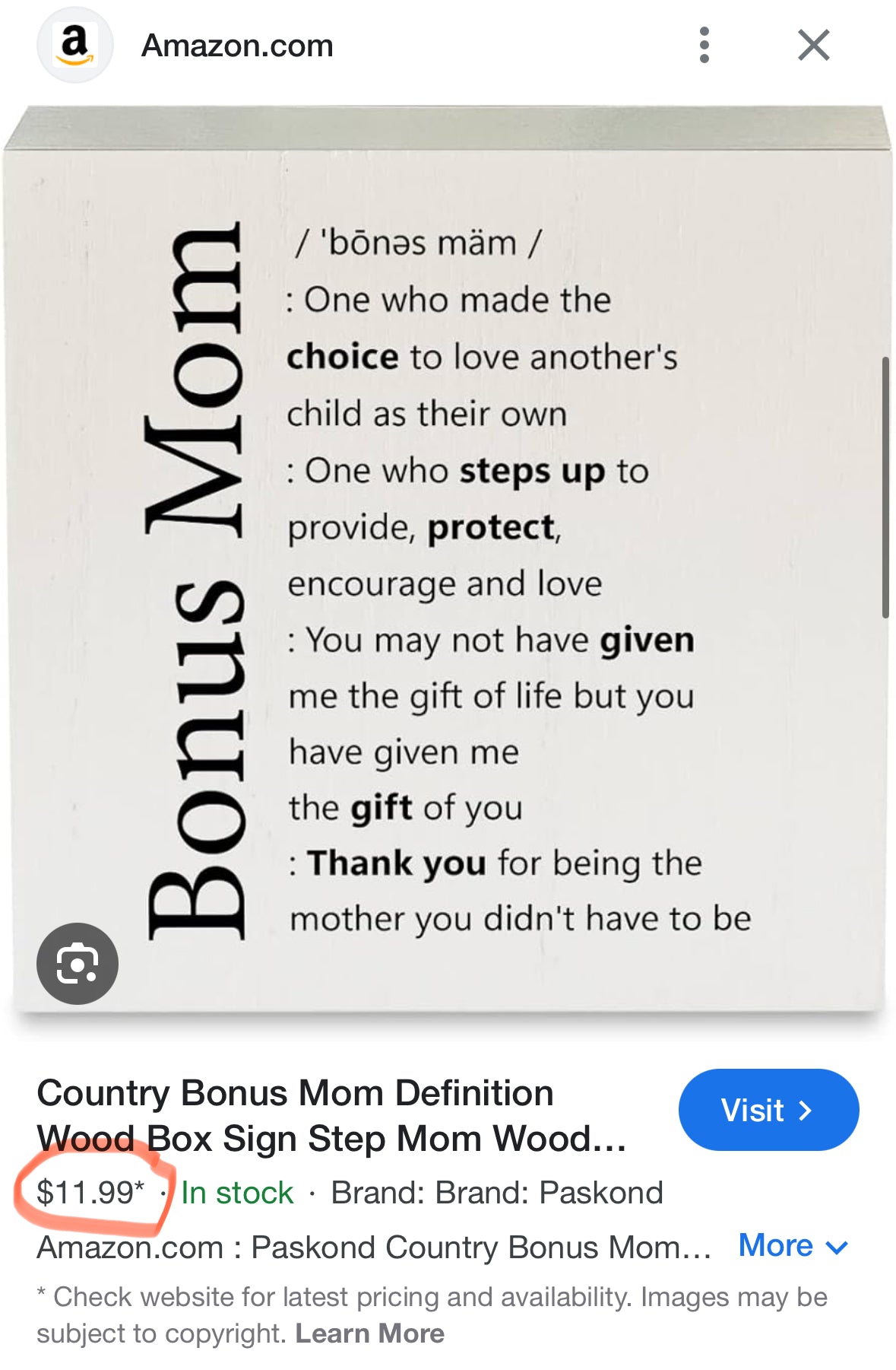 Bonus Mom Definition Wood Box Sign Step Mom Wooden Box Sign Stepmom Sign Block Plaque for Home Bedroom Desk Table Shelf Decor 5"x 5"
