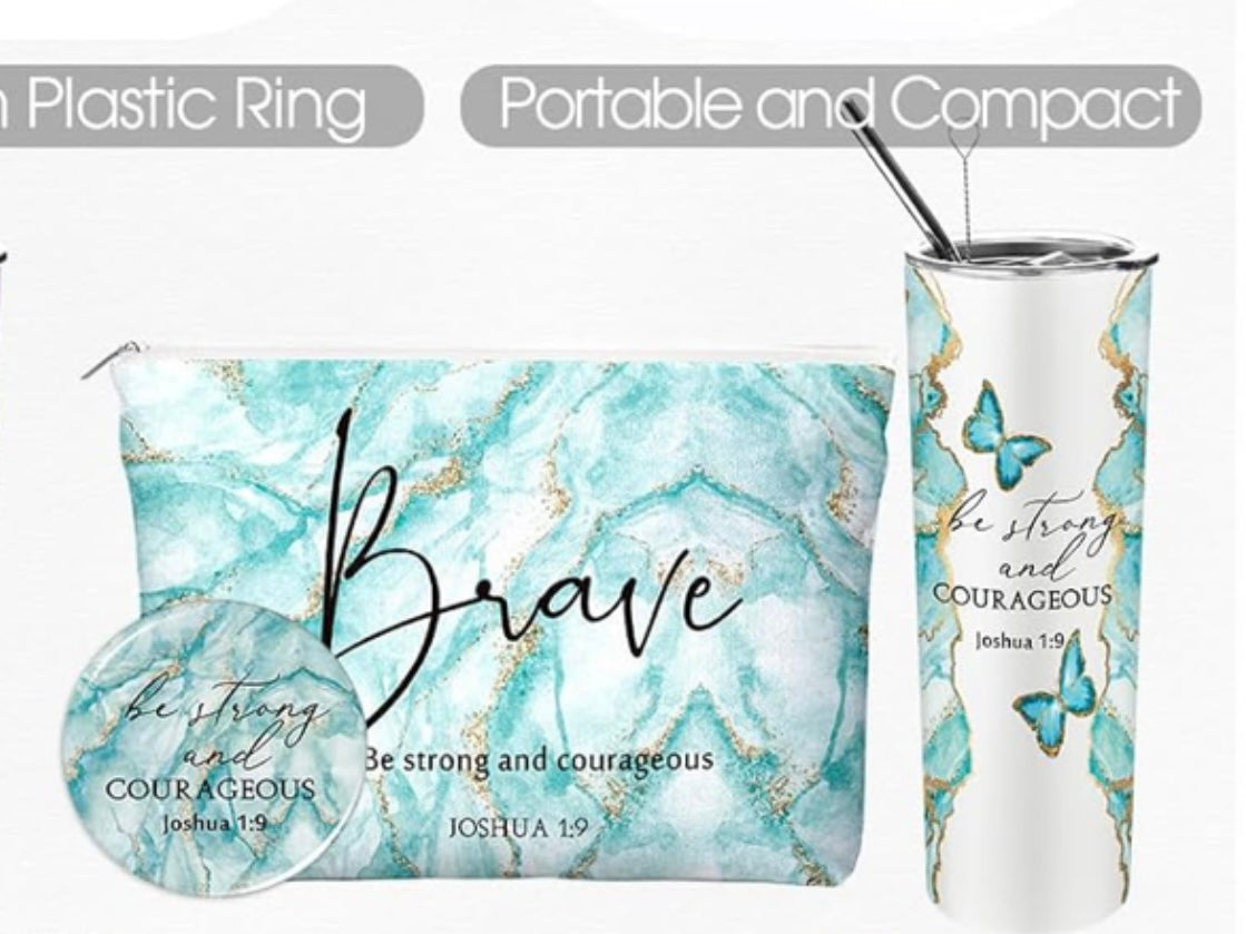 Christian Gifts for Women 20 oz Marble Tumbler, Makeup Bag, Pocket Mirrors, Inspirational Bible Verse Gift Set