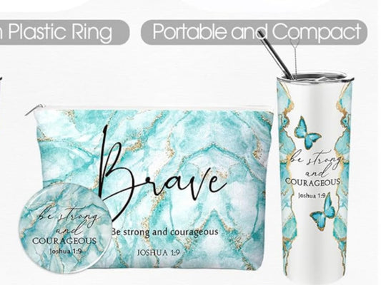 Christian Gifts for Women 20 oz Marble Tumbler, Makeup Bag, Pocket Mirrors, Inspirational Bible Verse Gift Set