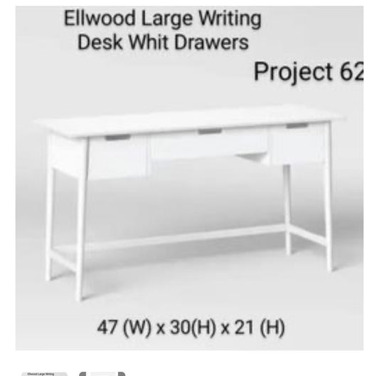 New - White, Mid Century Modern Desk (L825)
