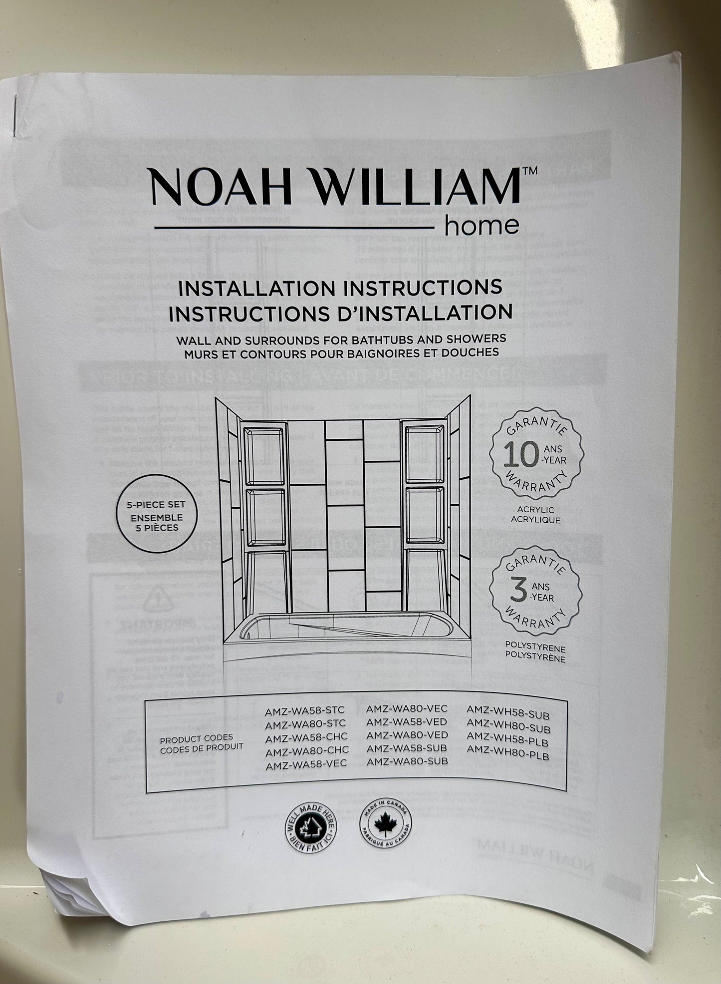 White Acrylic Tub Wall Surround 32"x 60"x 58" - Waterproof, Easy-to-Install, Two Shelf Units Kit Included, Bathtub Wall Surround Panels - Vertical Pattern, (B1123)