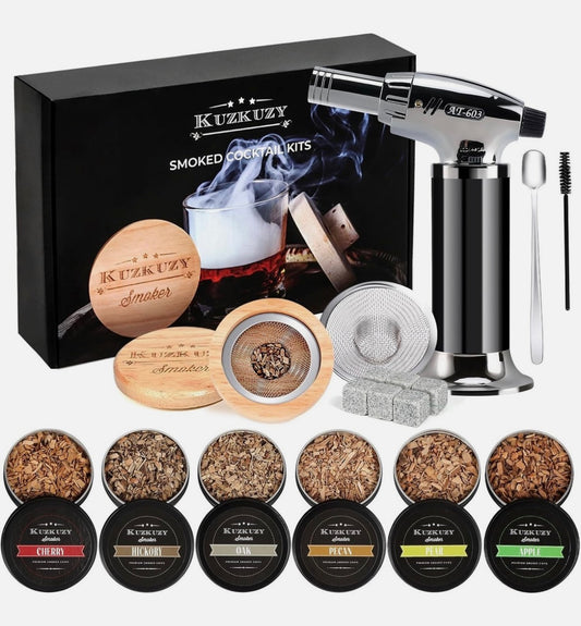 Cocktail Smoker Kit with Torch – 6 Flavors Wood Chips – Bourbon, Whiskey Smoker Infuser Kit, Old Fashioned Drink Smoker Kit, Birthday Bourbon Whiskey Gifts for Men, Dad, Husband (Without Butane)