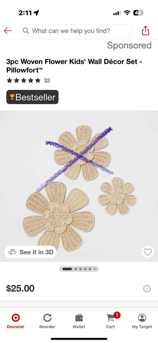 3pc Woven Flower Kids' Wall Décor Set - Pillowfort™