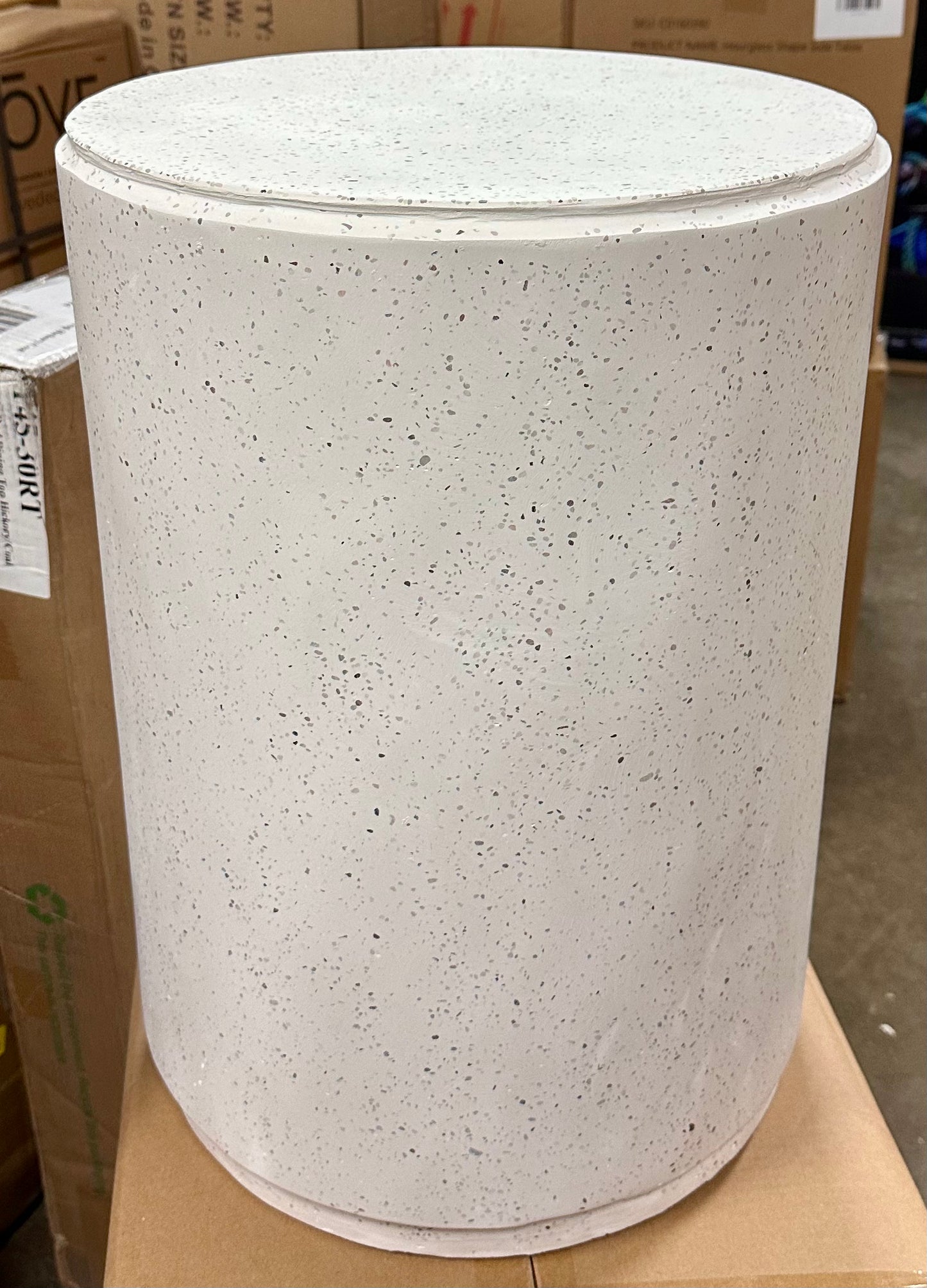 COSIEST Outdoor Side Table, Cylinder Shaped MgO Patio End Table, Lightweight Accent Table for Home, Garden, Deck, Spotted White (L1094)